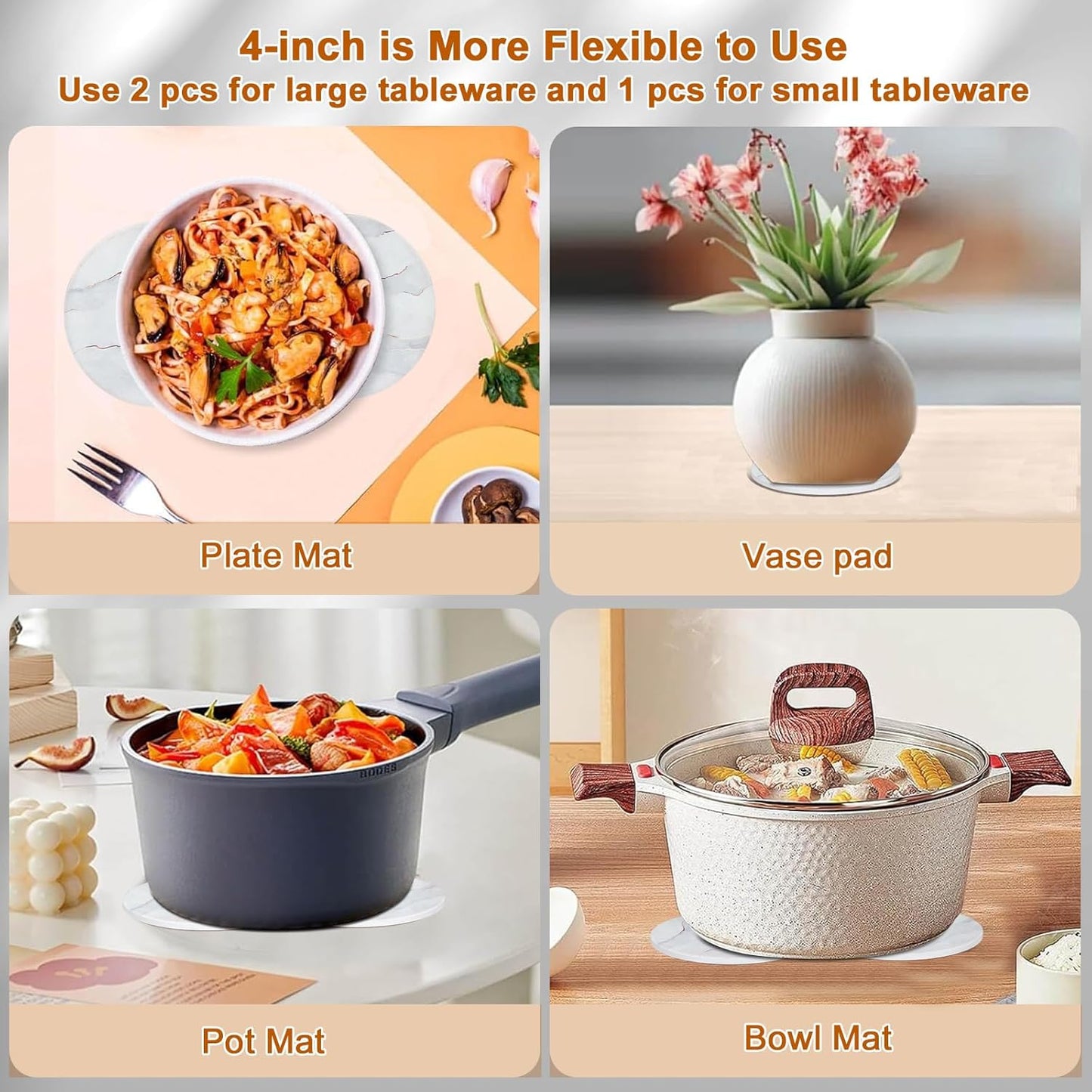 6-Pcs 4'' Ceramic Marble Style Trivet with Holder, Absorbent Trivets for Hot Dishes, Cork Bottom Anti-Slip Trivet Mats for Hot Pots and Pans