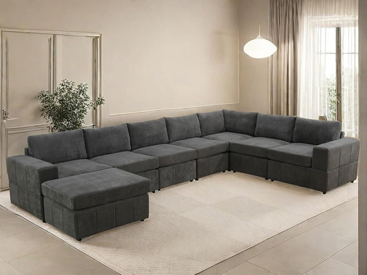 Sectional Couches for Living Room, L Shaped Modular Sectional Sofa with Ottoman, Modern Large U Shaped Couch for Bedroom, Brown