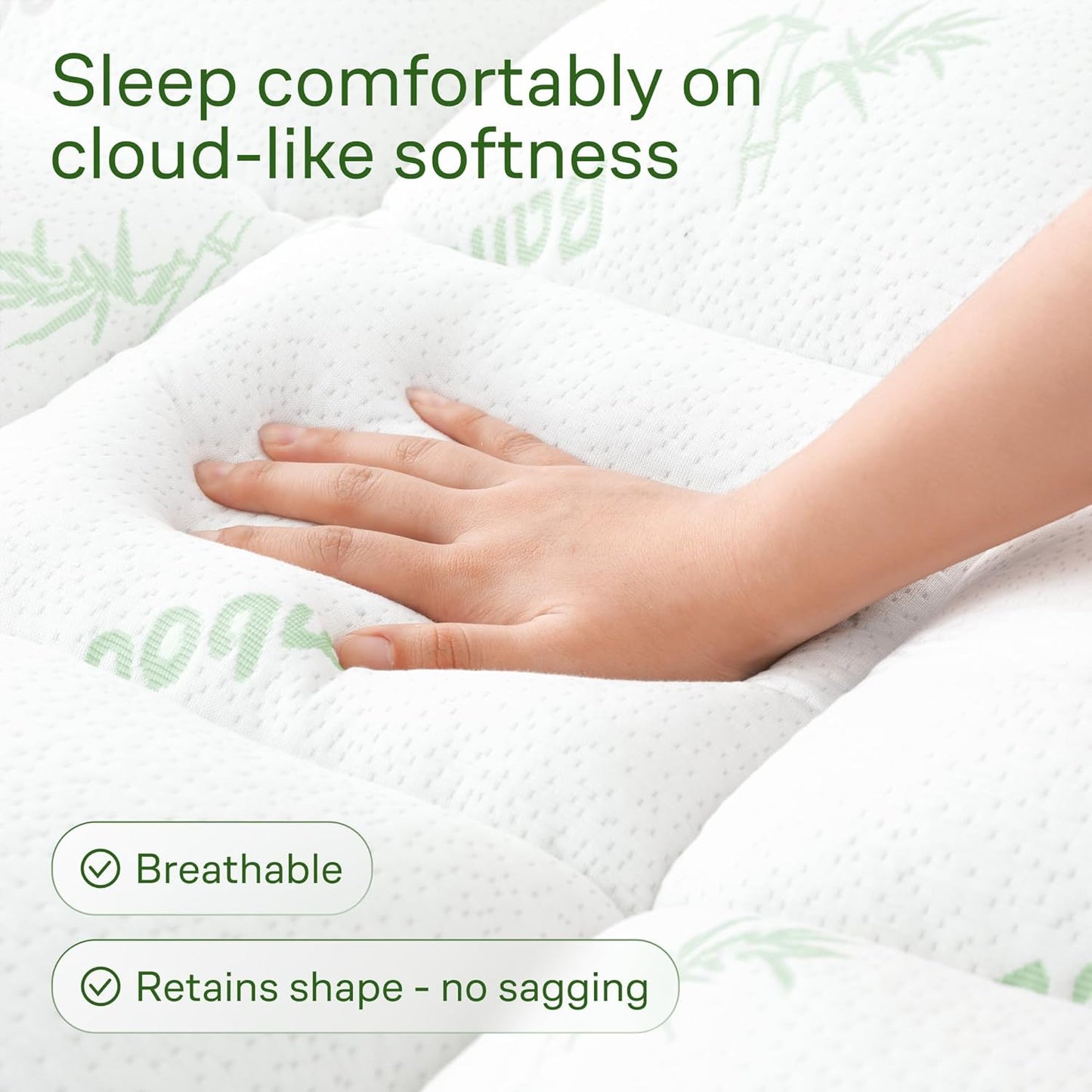 Ultra Soft Full XL Size Mattress Topper - Viscose Made from Bamboo Pillow Top Mattress Pad for Back Pain Relief - Naturally Cooling for Hot Sleepers, Green