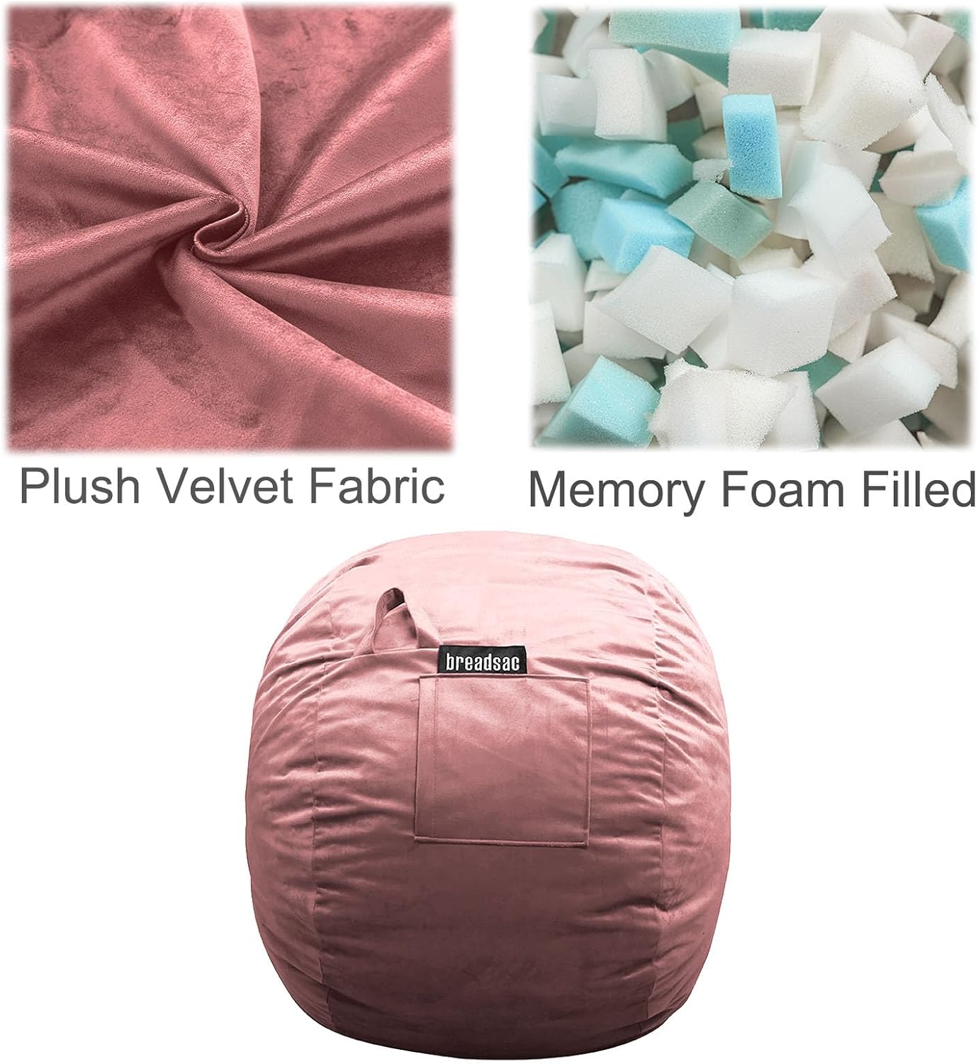 Bean Bag Chairs, Memory Foam Stuffing Bean Bag Chair for Adults/Teens/Kids, Velvet Lazy Sofa Furniture with Removable High-Rebound Memory Foam for Living Room Bedroom College Dorm