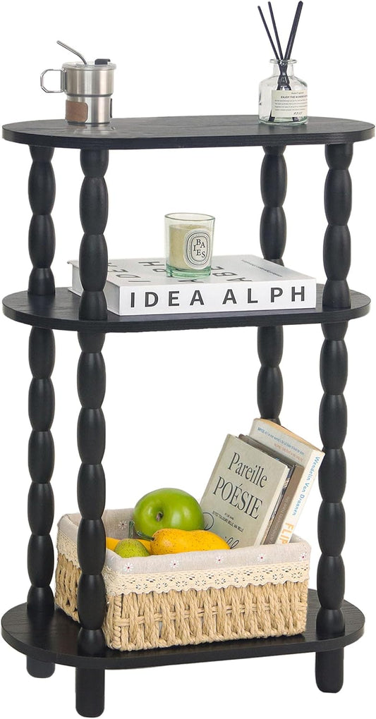 MaxSmeo Small Narrow Side Table, 3-Tier Narrow End Table with Storage, Skinny Side Table Nightstand for Small Space, Bedrooms, Living Room (Black)