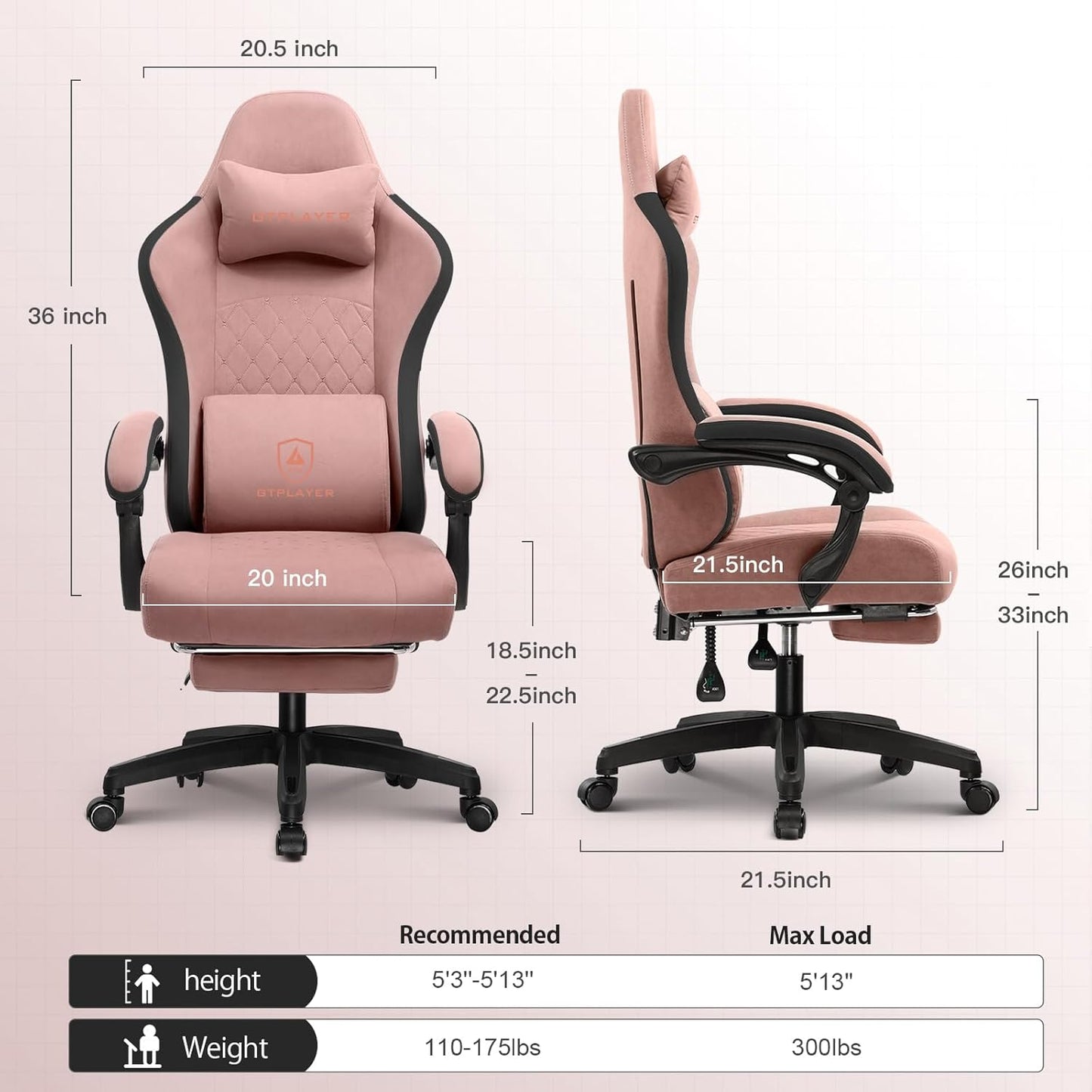 GTPLAYER Gaming Chair, Computer Office Chair with Pocket Spring Cushion, Linkage Armrests and Footrest, High Back Ergonomic Computer Chair with Lumbar Support Task Chair with Footrest