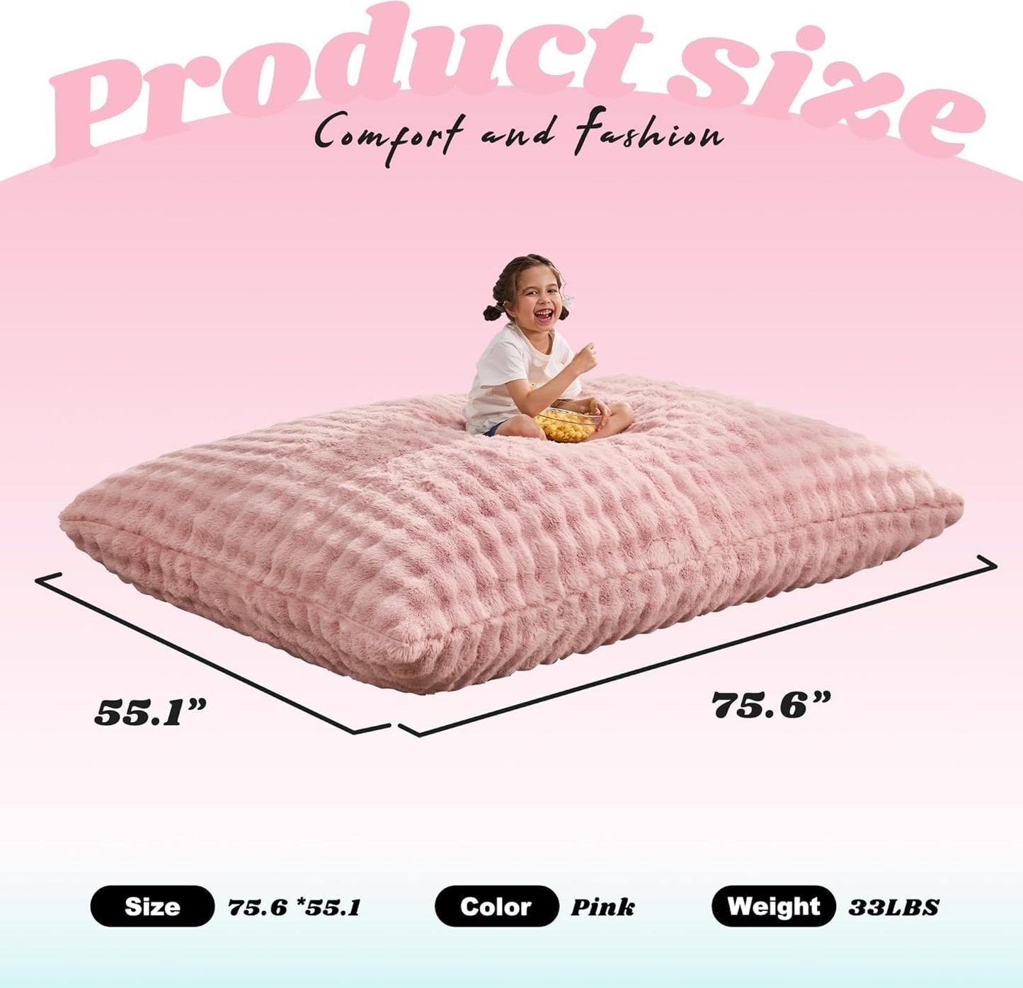 Hobestluk 3 in 1 Bean Bag Chair Giant Bean Bag Chairs for Adults with Bubble Cover Convertible Bean Bag Floor Cushion with Machine Washable Cover for Living Room (Bubble Pink)