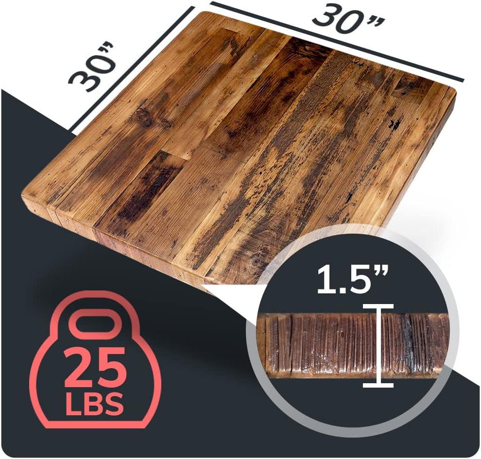 Reclaimed Wood Table Top - Rustic Recycled Wooden Piece Perfect for Kitchens, Dining and Coffee Table Tops (Reclaimed Wood Table Top - Economy, 30" x 30")