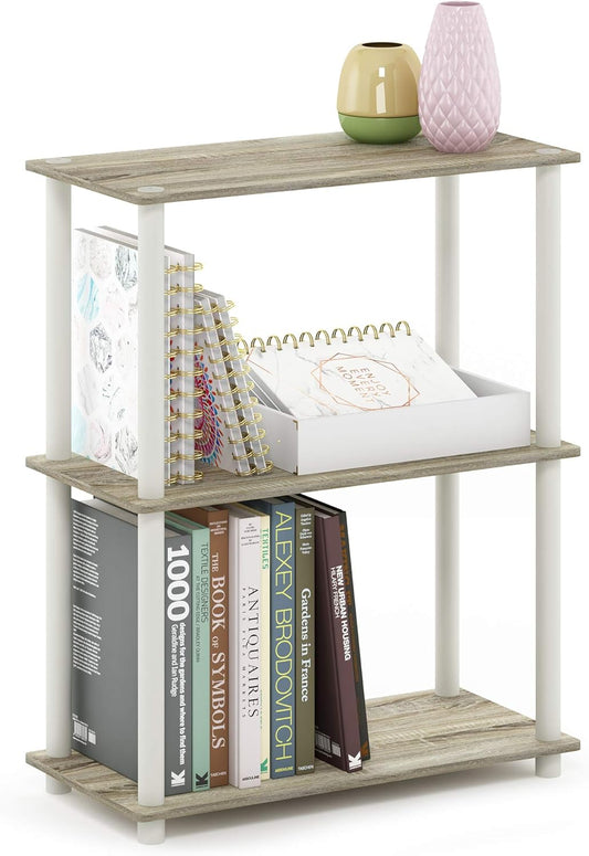 Furinno Turn-N-Tube 3-Tier Compact Multipurpose Shelf Display Rack, Sonoma Oak/White