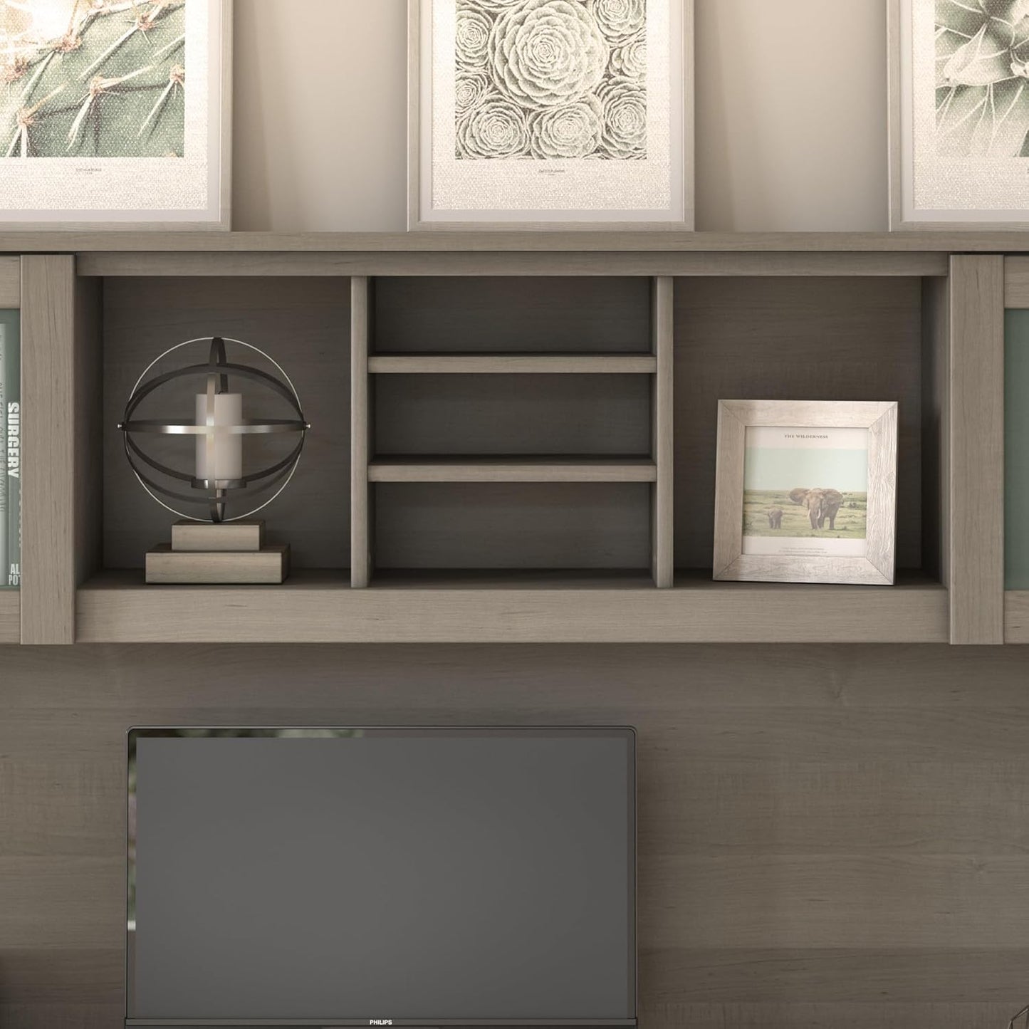 Bush Furniture Somerset 3 Position Sit to Stand L Shaped Desk with Hutch in Ash Gray Ergonomic Height Adjustable Standing Computer/Laptop Table for Home Office