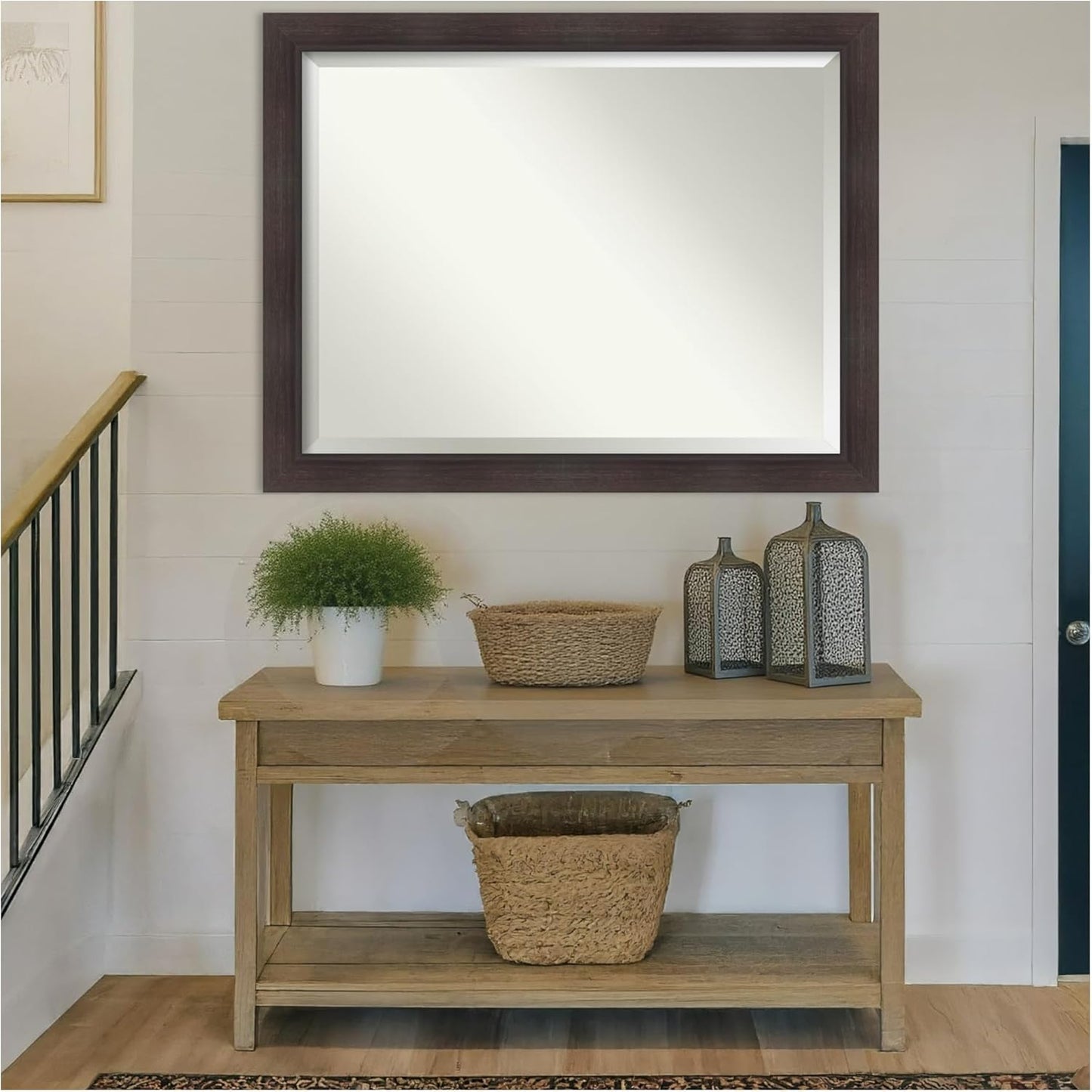 Amanti Art Brown Wall Mirror 36x46 Sloped Espresso Rectangle Bathroom Mirror for Wall Decor Living Room, X-Large Modern Frame, Hangs Horizonally and Vertically, Bathroom Decor, Beveled Edge