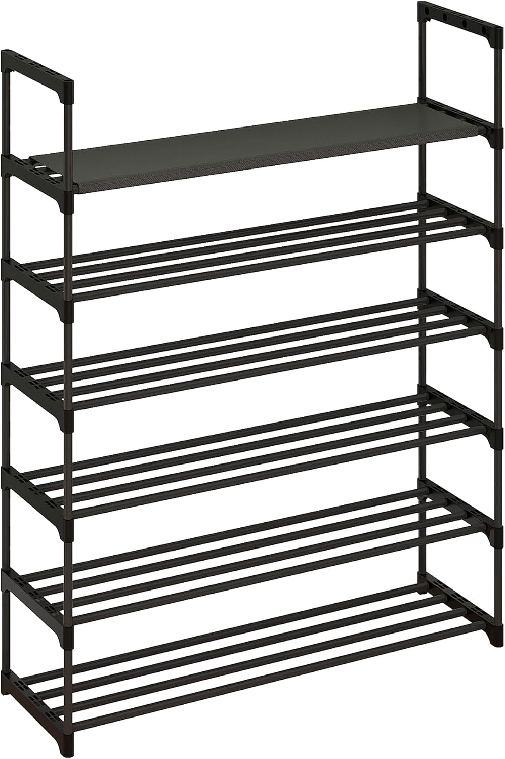 Calmootey 6-Tier Shoe Rack, Tall Large Capacity 30 Pairs Shoes Storage Organizer, Stackable Wide Shoe Shelf for Entryway, Hallway, Black