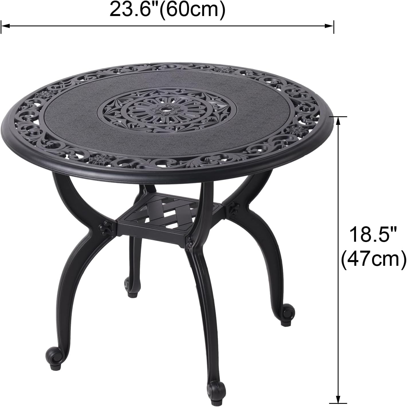 Cast Aluminum Side Table for Outdoor Patio, Garden, Balcony - All Weather Coffee Table (Black, Round 24"), WIL001