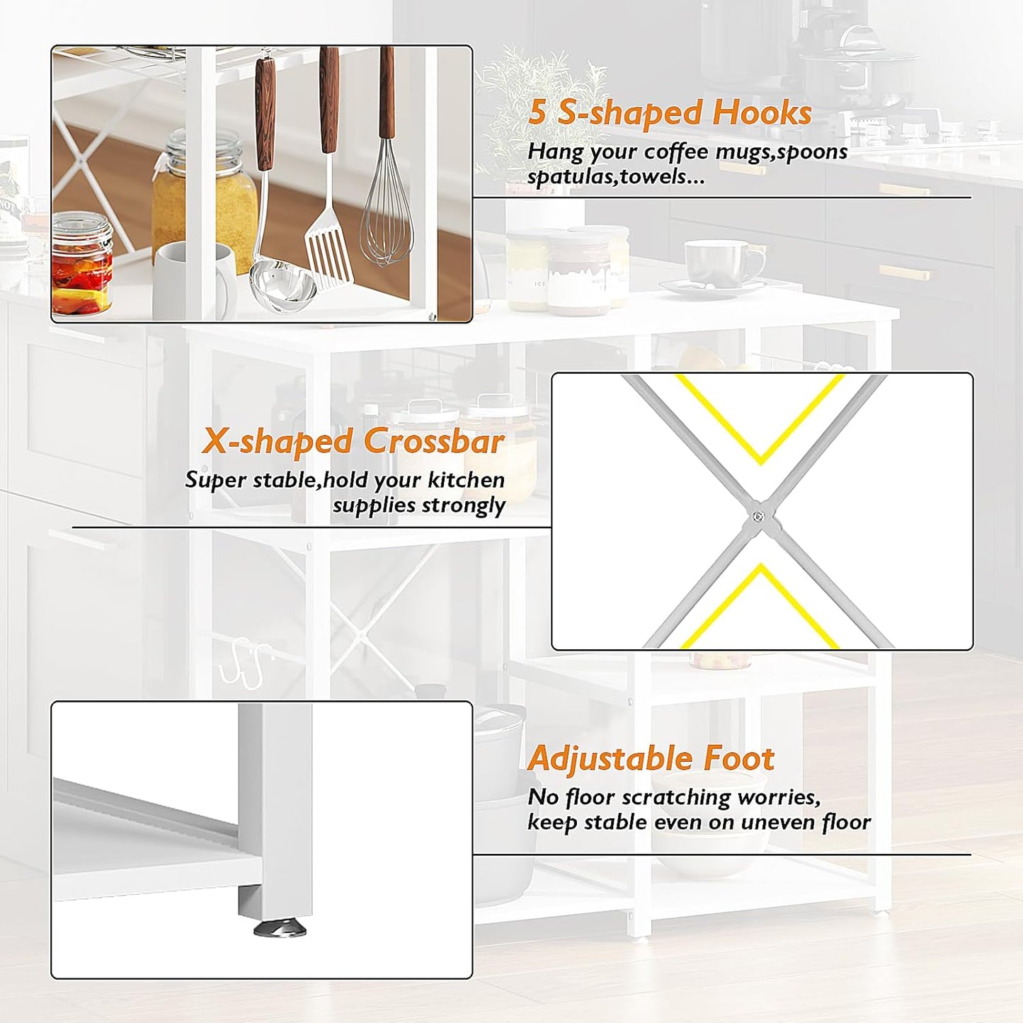 soges 3-Tier Kitchen Baker's Rack Utility Microwave Oven Stand Storage Cart Workstation Shelf, White