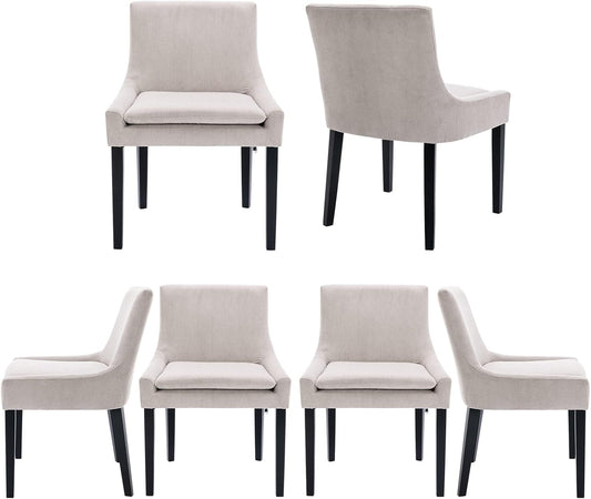 COLAMY Modern Dining Chairs Set of 6, Upholstered Corduroy Accent Side Leisure Chairs with Mid Back and Wood Legs for Living Room/Dining Room-Beige
