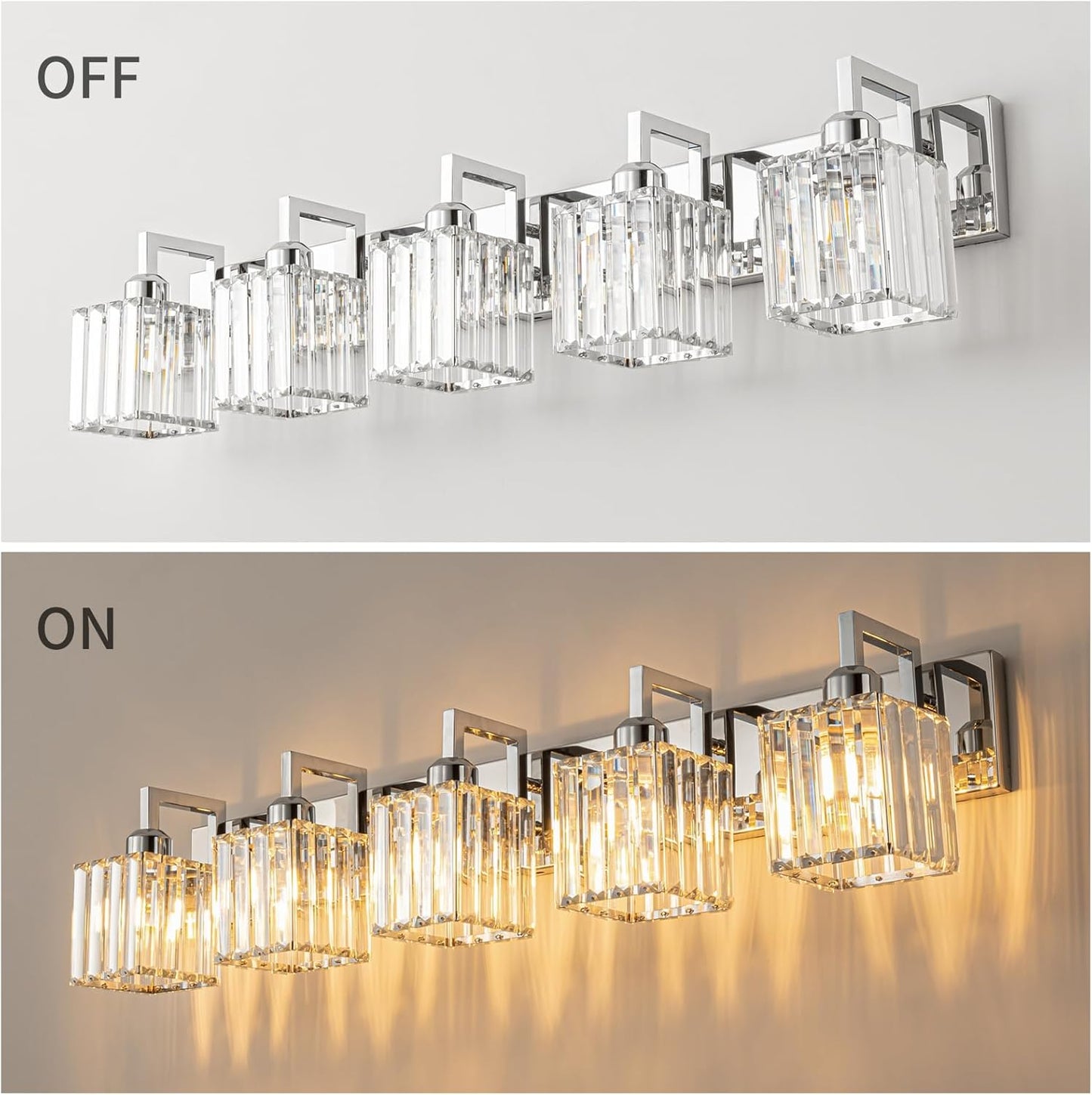 Modern Bathroom Vanity Light 5-Lights Chrome Crystal Wall Lamp Bathroom Modern Crystal Vanity Lighting