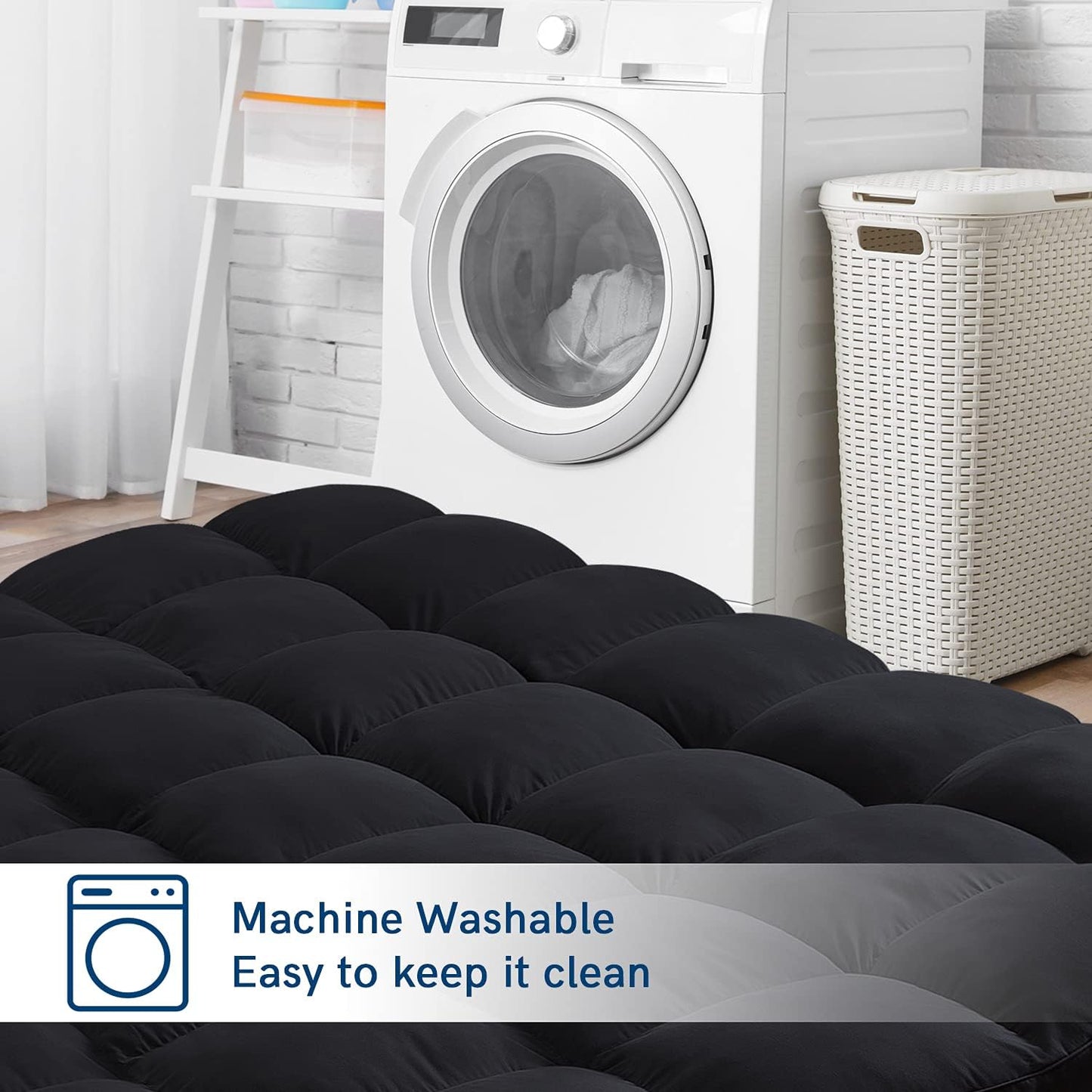 ELEMUSE Cal King Black Mattress Topper for Back Pain, Extra Thick Mattress Pad Cover, Plush Soft Pillowtop with Elastic Deep Pocket, Overfilled Down Alternative Filling