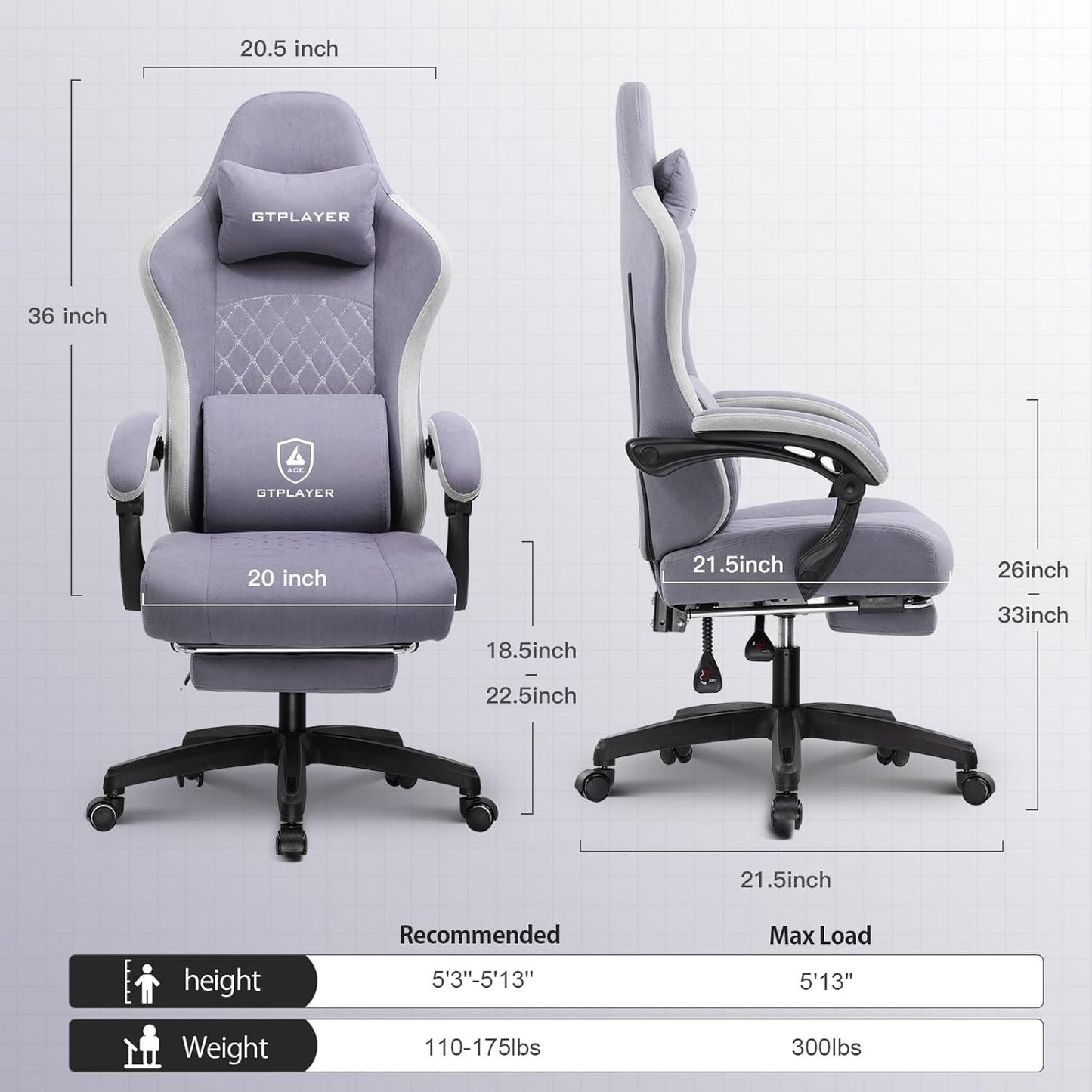 GTPLAYER Gaming Chair, Computer Office Chair with Pocket Spring Cushion, Linkage Armrests and Footrest, High Back Ergonomic Computer Chair with Lumbar Support Task Chair with Footrest