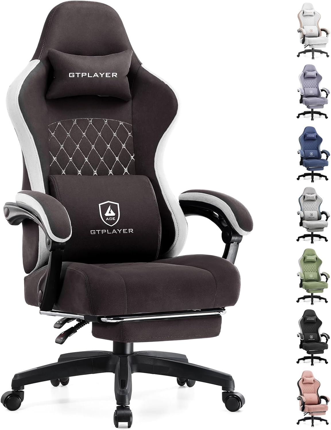 GTPLAYER Gaming Chair with Footrest Fabric Office Chair with Pocket Spring Cushion and Linkage Armrests, High Back Ergonomic Computer Chair with Lumbar Support Task Chair Brown