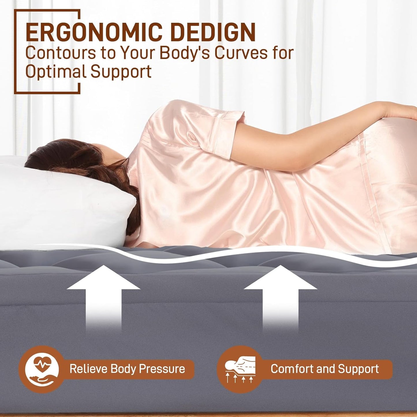 4 Inch Pillow Top Memory Foam Mattress Topper Queen, Dual Layer 2 Inch Gel Memory Foam Plus 2 Inch Pillow Top Cover, Grey