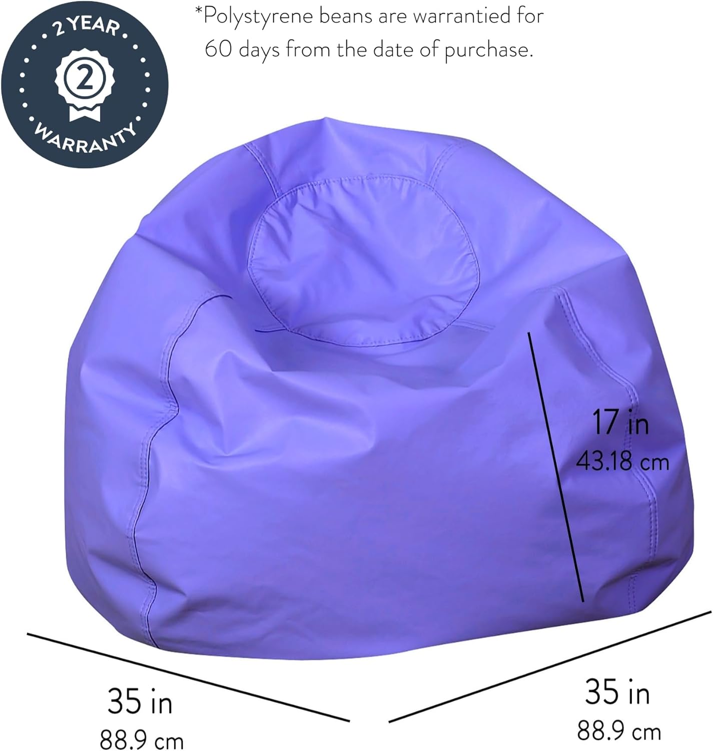 Children's Factory 35" Round Bean Bag, Bean Bag Chair with Water-Resistant Cover for Kids, Flexible Seating for Classroom Elementary, Easy to Clean, Purple