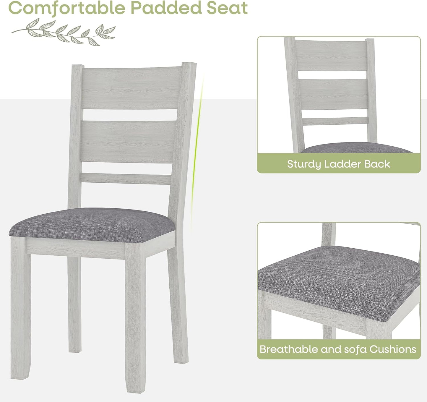 Dining Chairs Set of 4, Solid Wood Farmhouse Chairs with High Back and Upholstered Seat, Easy Assembly for Indoor Home, Dinner, Kitchen, Grey