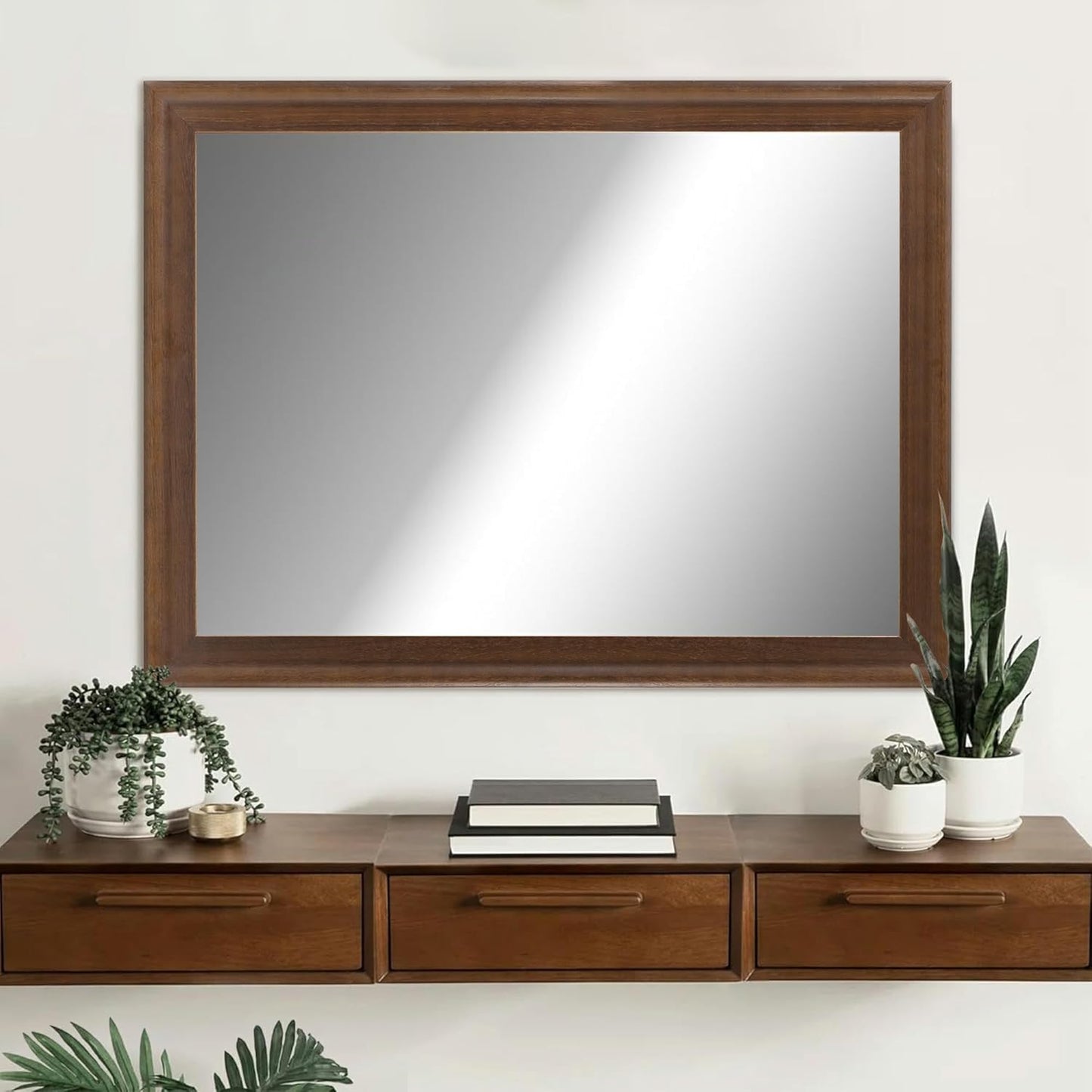 CULER Rustic Wood Wall Mirror for Bathroom,Rectangle 24 x 36 inch Hanging Vanity Mirrors with Wooden Frame for Living Room,Bedroom,Entryway(Walnut Brown)