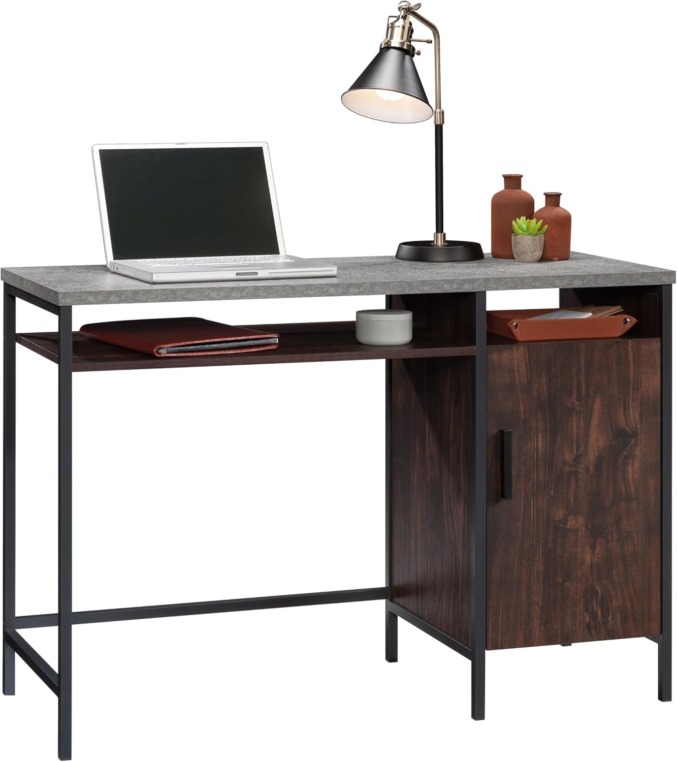 Sauder Market Commons Single Pedestal Desk, Rich Walnut Finish