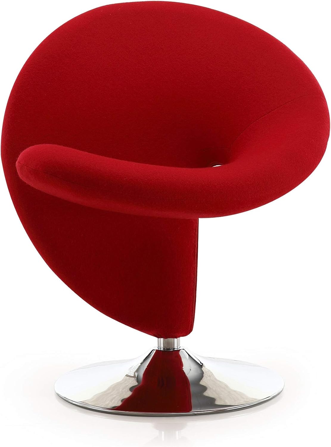 Manhattan Comfort Curl Swivel Accent Chair Set of 1 with 360° Turn, Fully Assembled, Upholstered in Wool Blend, Modern Ergonomic Design with Polished Chrome Base, Set of 1, Red