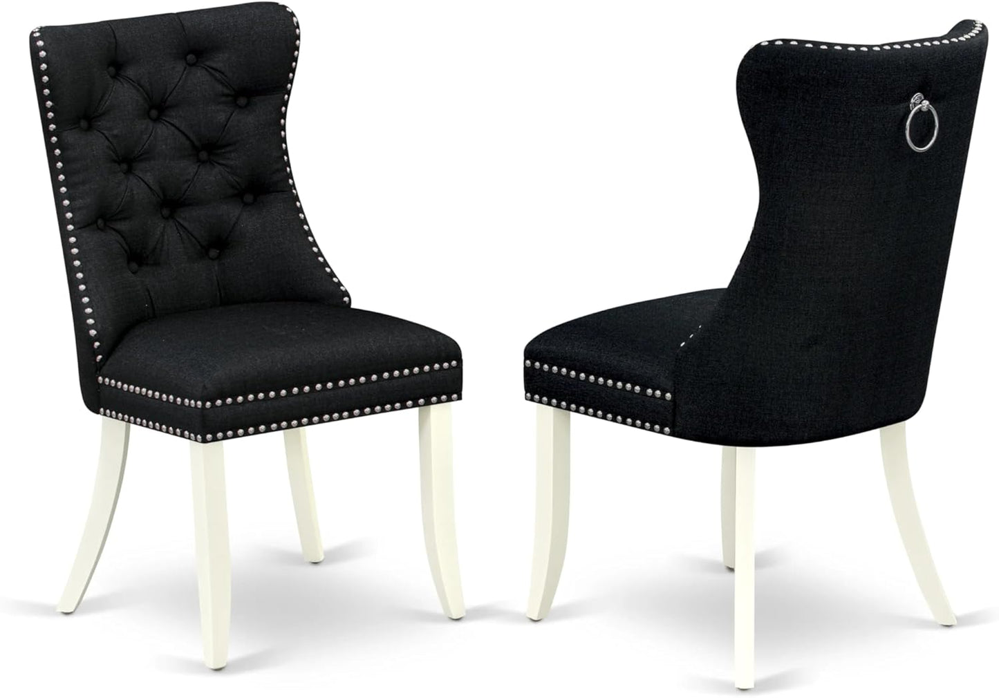 East West Furniture DODA9-LWH-24 9 Piece Kitchen Table Set Includes a Rectangle Dining Table with Butterfly Leaf and 8 Polyester Fabric Padded Chairs, 42x78 Inch, linen white