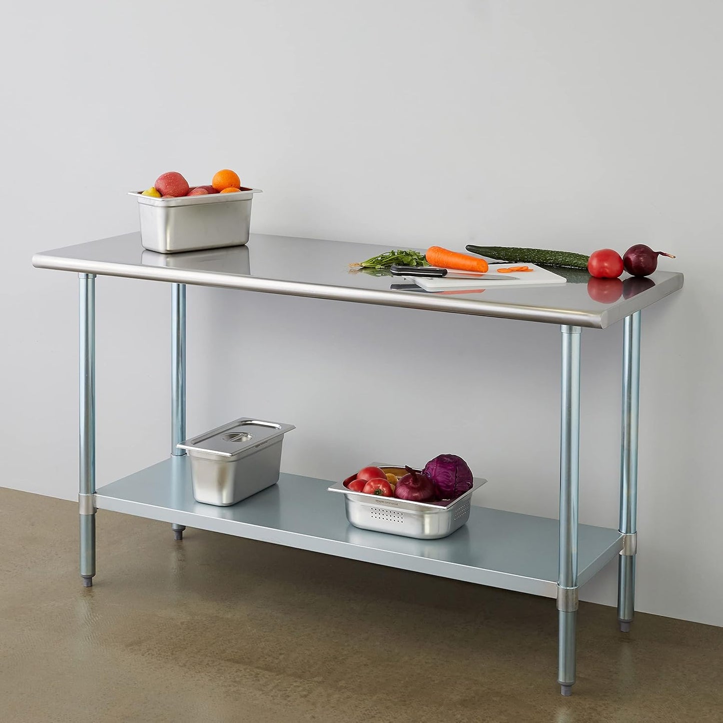 ROCKPOINT Stainless Steel Table for Prep & Work 24x60 Inches, NSF Metal Commercial Kitchen Heavy Duty Table with Adjustable Under Shelf and Table Foot for Restaurant, Home and Hotel