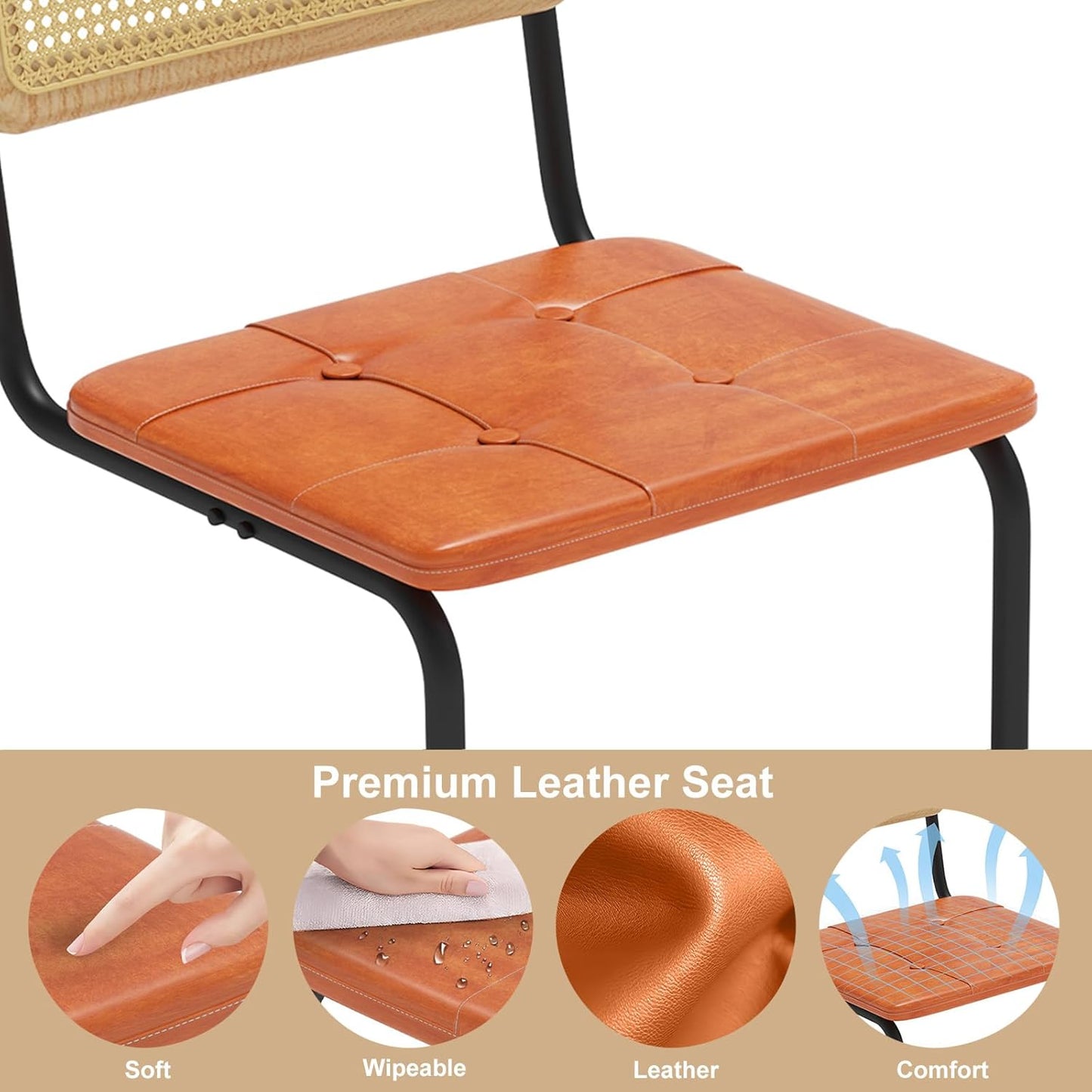 400lbs - Heavy Duty Rattan Dining Chair, Armrest Leather Cushions and Metal Frames, High-end and Durable with Rattan Weaving, Suitable for Home and Restaurant, Brown