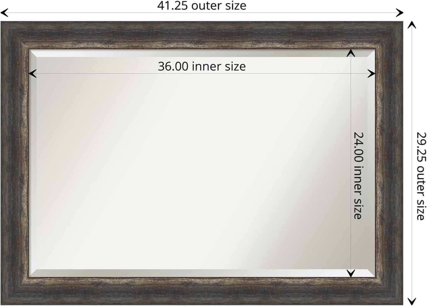 Amanti Art Brown Wall Mirror 29x41 Bark Rustic Char Rectangle Bathroom Mirror for Wall Decor Living Room, Large Rustic Farmhouse Frame, Hangs Horizonally and Vertically, Bathroom Decor, Beveled Edge