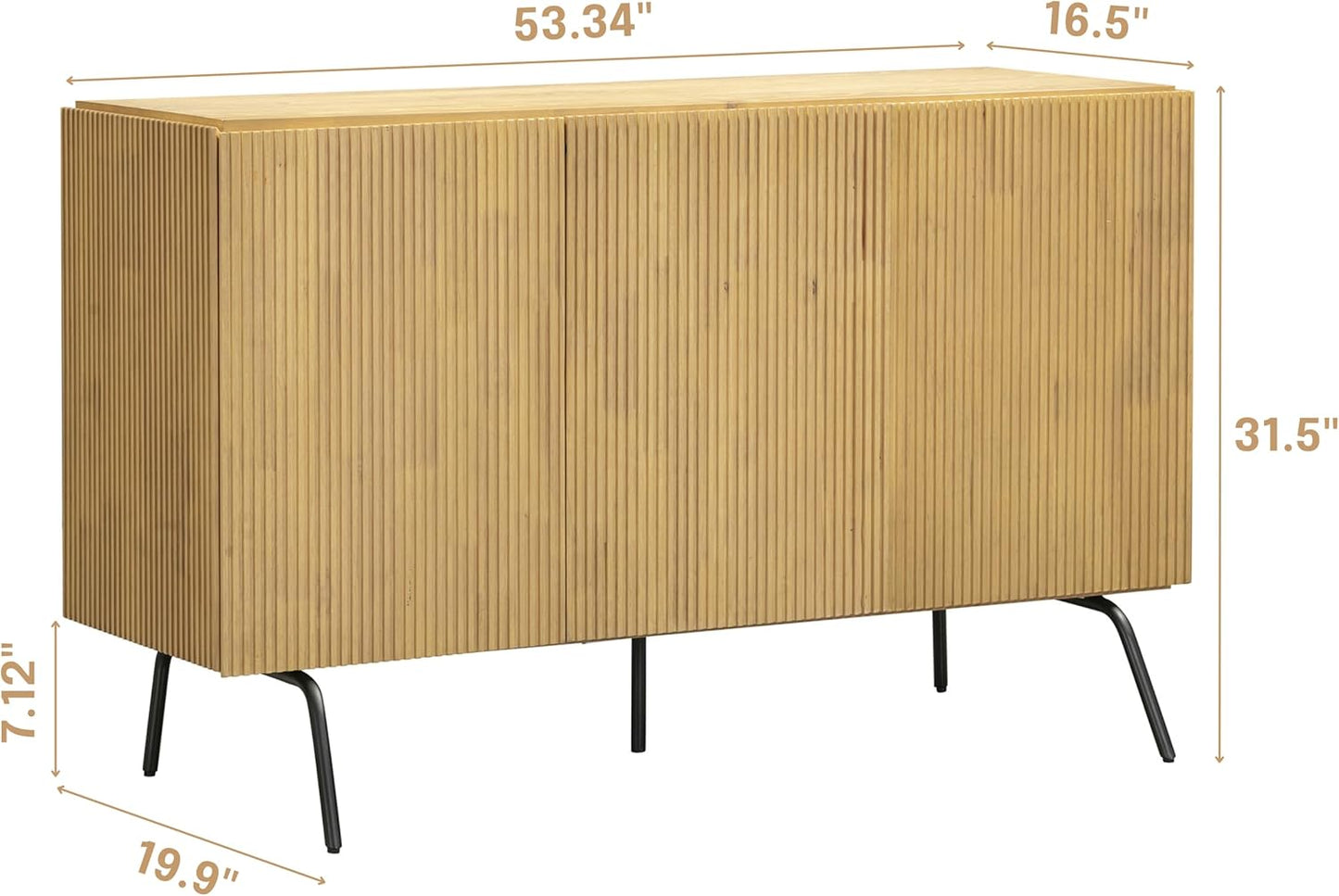 NTC Veil Modern Sideboard with 3 Doors, Buffet Cabinet with Vertical Groove Design and Metal Legs, Storage Cabinet for Living Room, and Hallway, Effortless Assembly, Sand