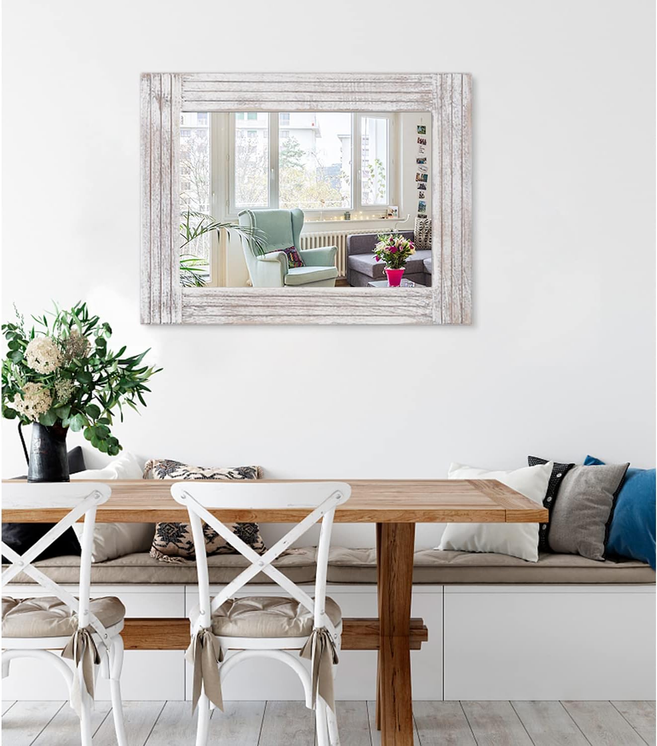 Wall Mirror Rustic Wooden Frame Rectangle Mirror Vintage Hanging Mirror for Bedroom Bathroom Living Room Farmhouse Wall Decor Large 26" x 18"