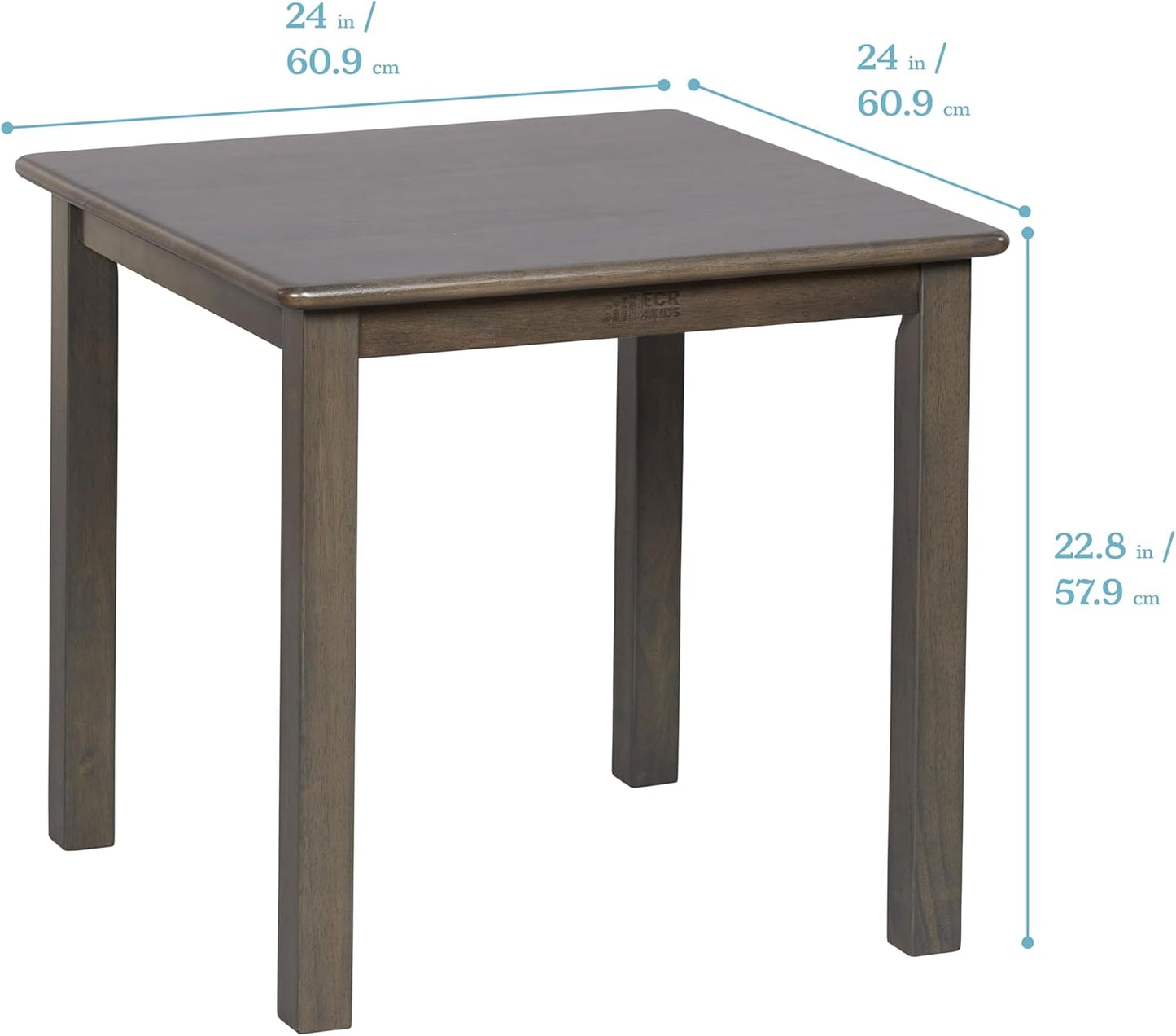 ECR4Kids 24in x 24in Hardwood Table and Chair Set, 12in Seat Height, Kids Furniture, Grey Wash