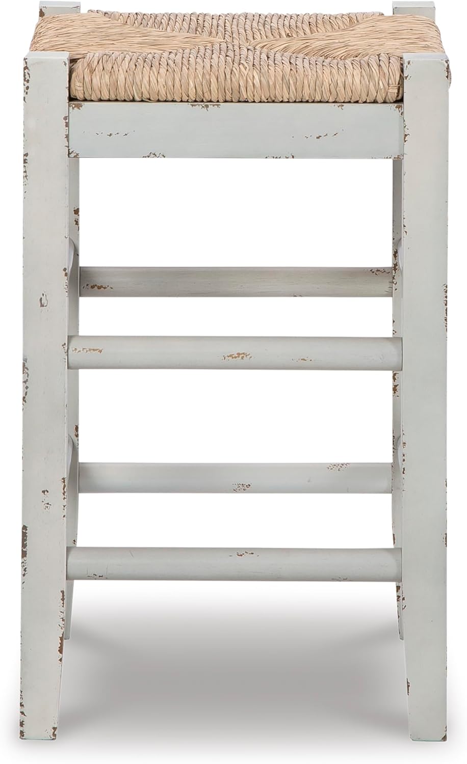 Signature Design by Ashley Mirimyn Farmhouse 23.63" Counter Height Bar Stool with Woven Wicker Seats, 2 Count, White & Light Brown