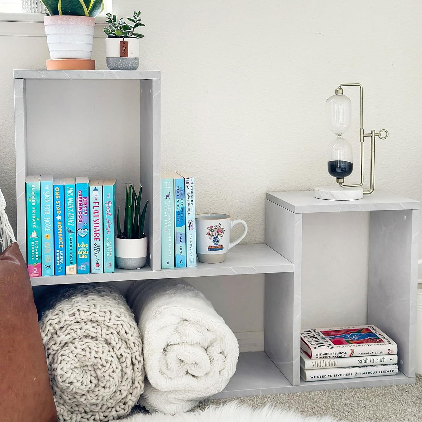 Kaboon Free-Form Modular Shelving Unit, Freestanding Bookcase 10 Inches Deep, Display Shelf Storage Organizer for Home Office, White Rock