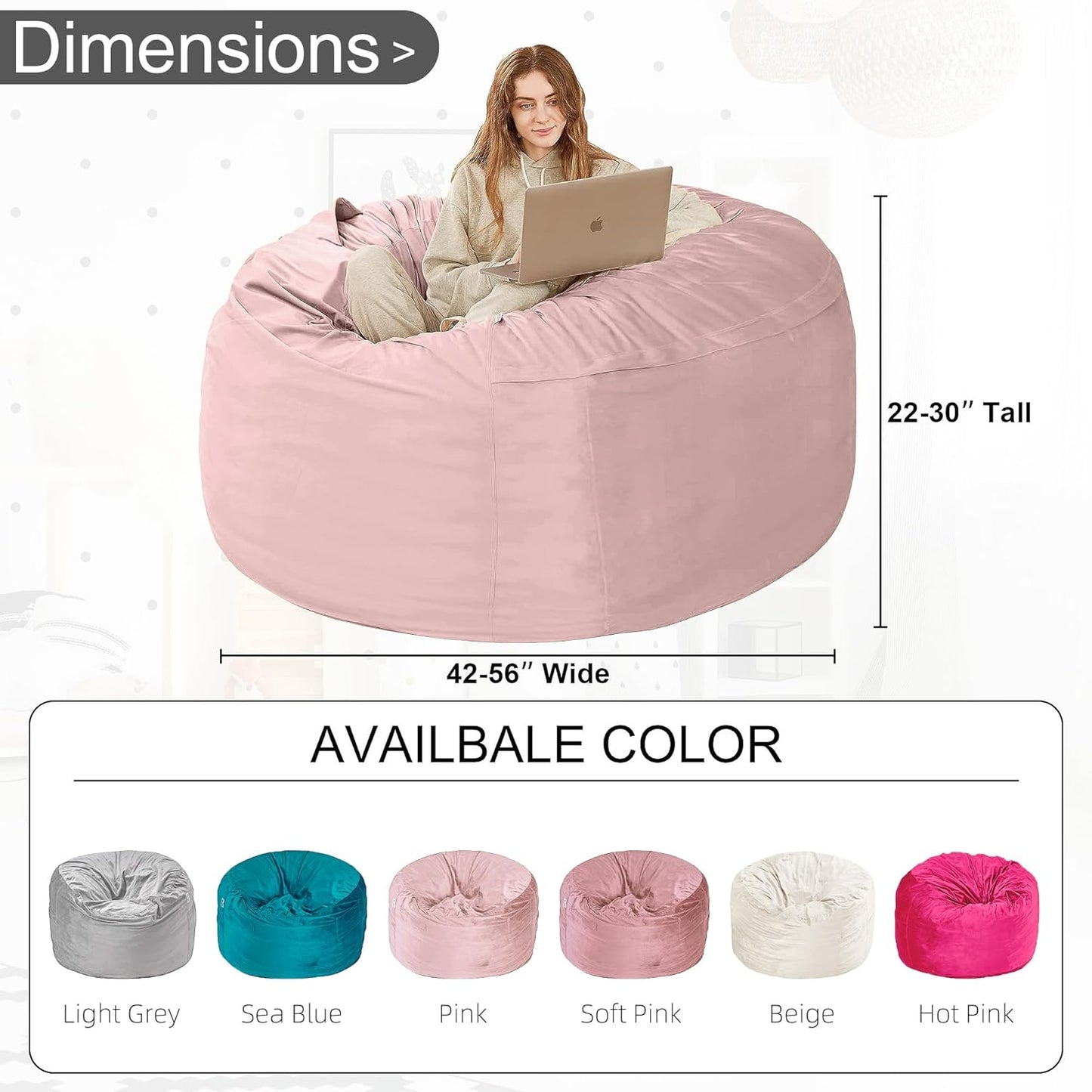 HABUTWAY Bean Bag Chair: Giant 4' Memory Foam Furniture Bean Bag Chairs for Adults with Microfiber Cover 4Ft (Pink)