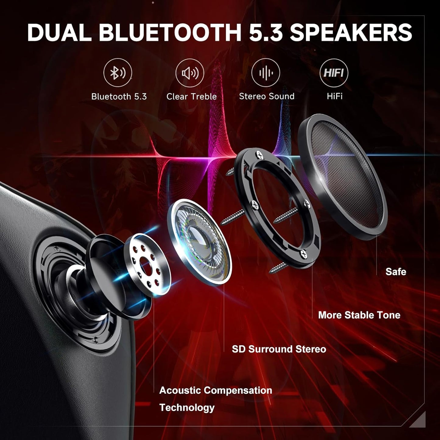 GTPLAYER Gaming Chair with Bluetooth Speakers, Adjustable Backrest and Height, 3D Armrests, Footrest, Ergonomic Computer Chair for Gamers (Dark Black)