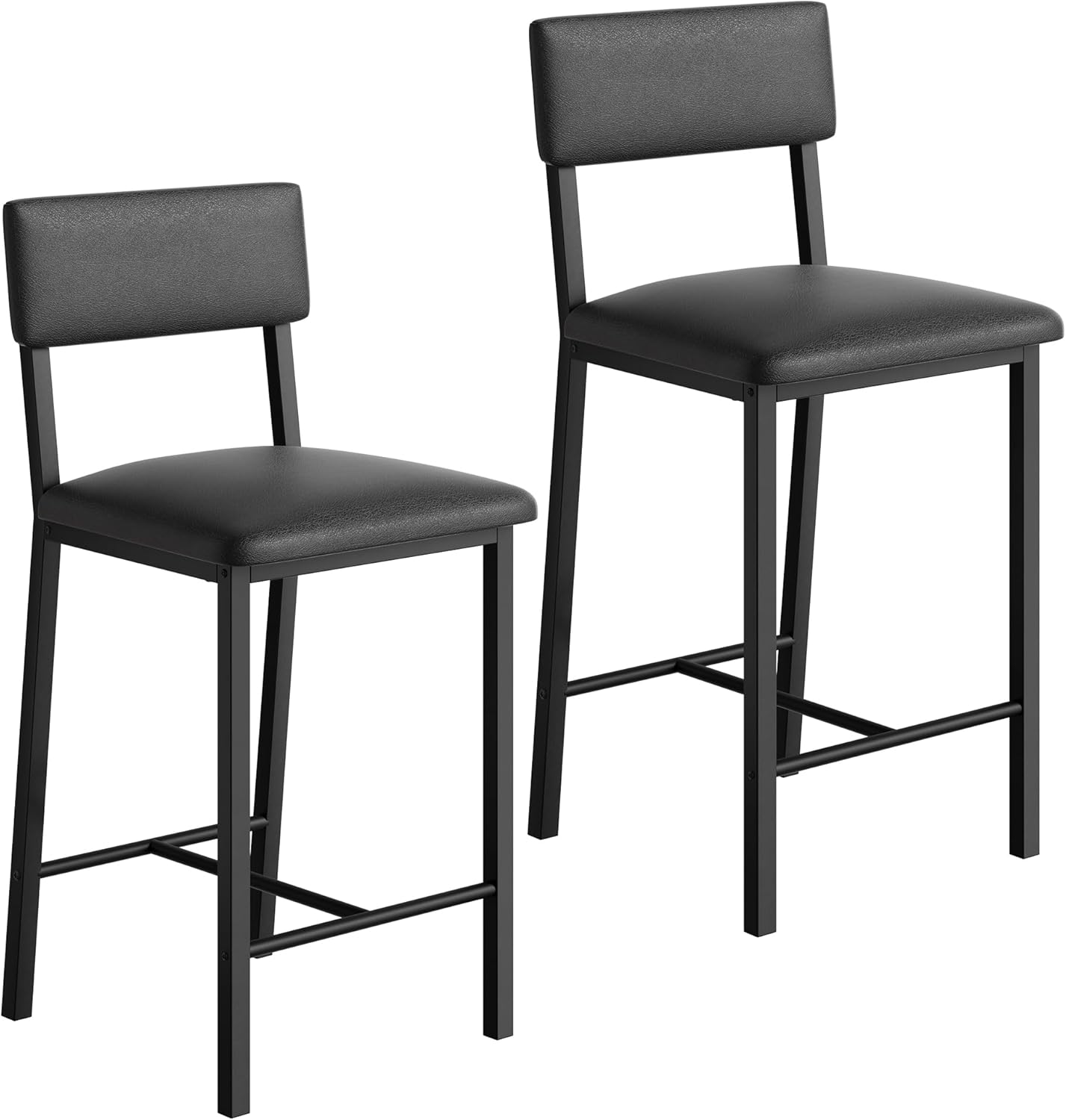Garvee Bar Stools Set of 2, Kitchen Barstools with Thick Cushion, 25 Inch Counter Height Bar Stools with Backrest and Footrest, for Dining Room, Kitchen Island Counter Chairs, Retro Black