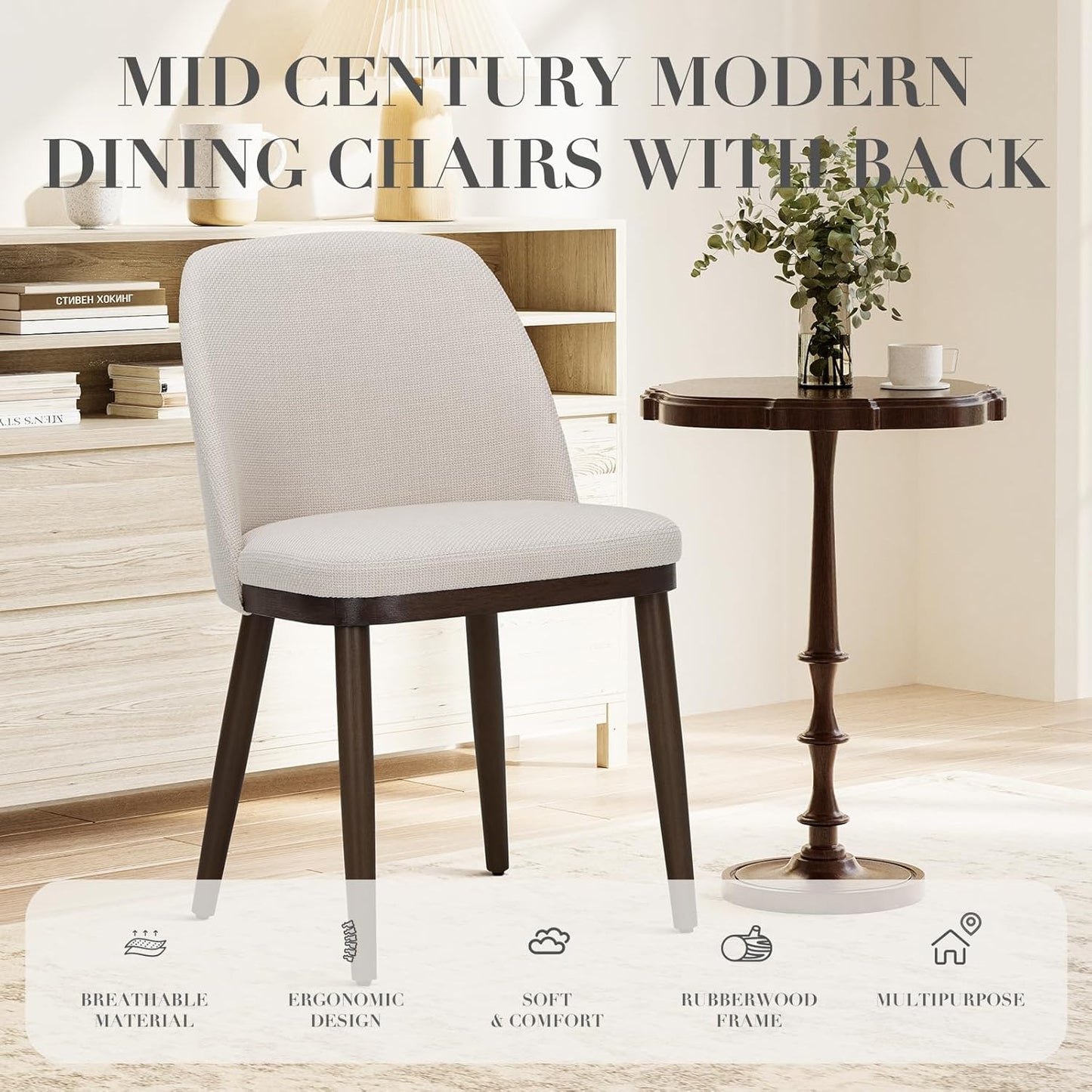 COLAMY Upholstered Dining Chairs Set of 6, Modern Kitchen Chairs with Back, Fabric Side Chair with Wood Legs for Dining Room Kitchen Restaurant, Beige