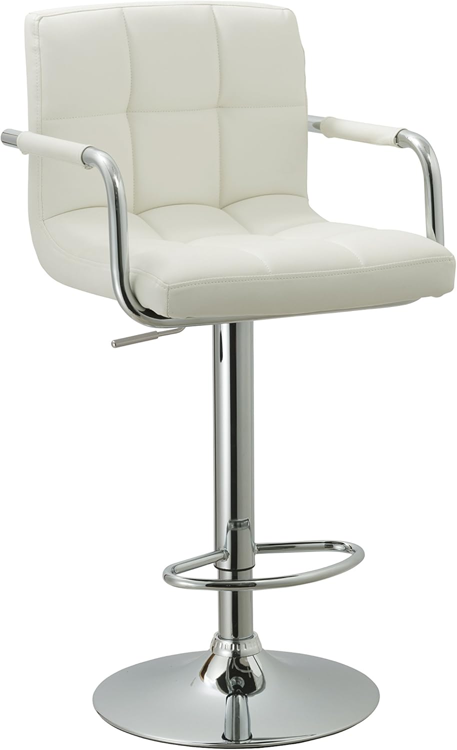 AC Pacific Contemporary Adjustable Swivel Kitchen Bar Stool Chair with Cushion and Armrest, 24"-33", White