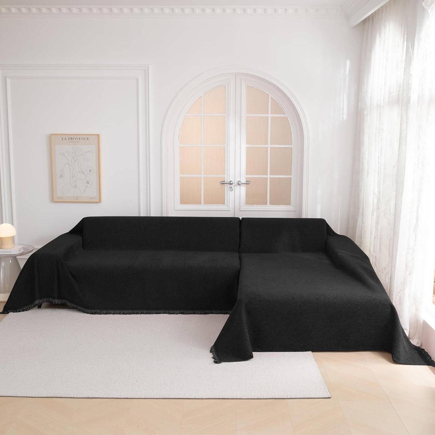 MYSKY HOME Oversized Couch Cover Sofa Covers Couch Covers for 3 Cushion Couch Sofa Pet Friendly L Shaped Couch Cover Sectional Couch Cover Non Slip Furniture Protector for Kids, Dogs, 91"x150", Black