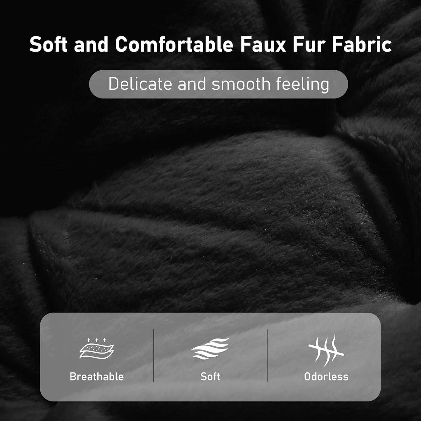 Comfy Oversized Saucer Chair with Ottoman,Soft Faux Fur Reading Lounge Chair for Adults,Stable X-Large Metal Frame and Non-Slip Pad,Cozy Chair for Bedroom, Living Room, Dorm, Office, Black