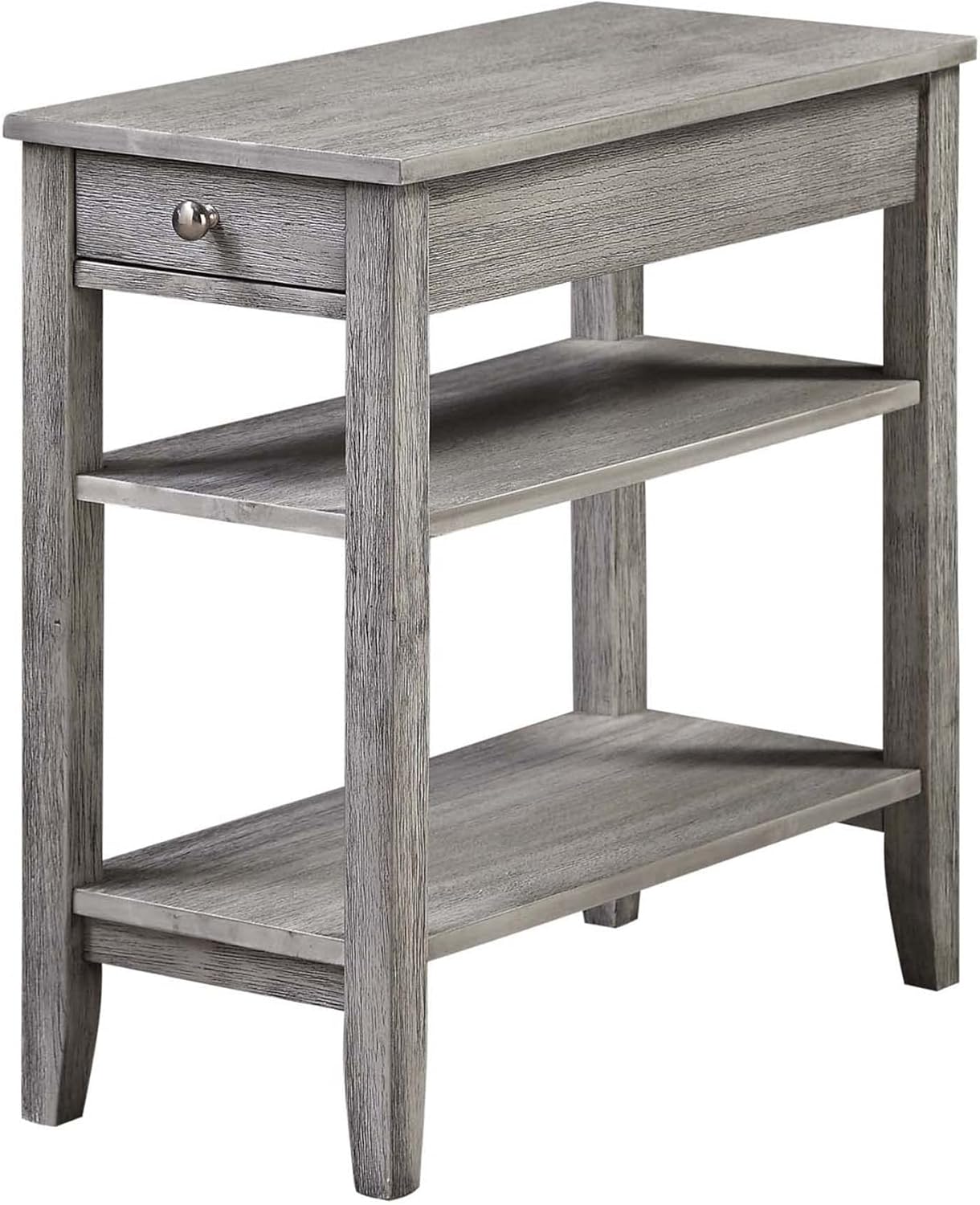Convenience Concepts American Heritage Chairside End Table with Drawer 23.5" - Classic Living Room Table with Storage Shelf, Bedroom Nightstand, Wirebrush Light Gray