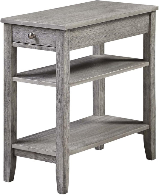 Convenience Concepts American Heritage Chairside End Table with Drawer 23.5" - Classic Living Room Table with Storage Shelf, Bedroom Nightstand, Wirebrush Light Gray