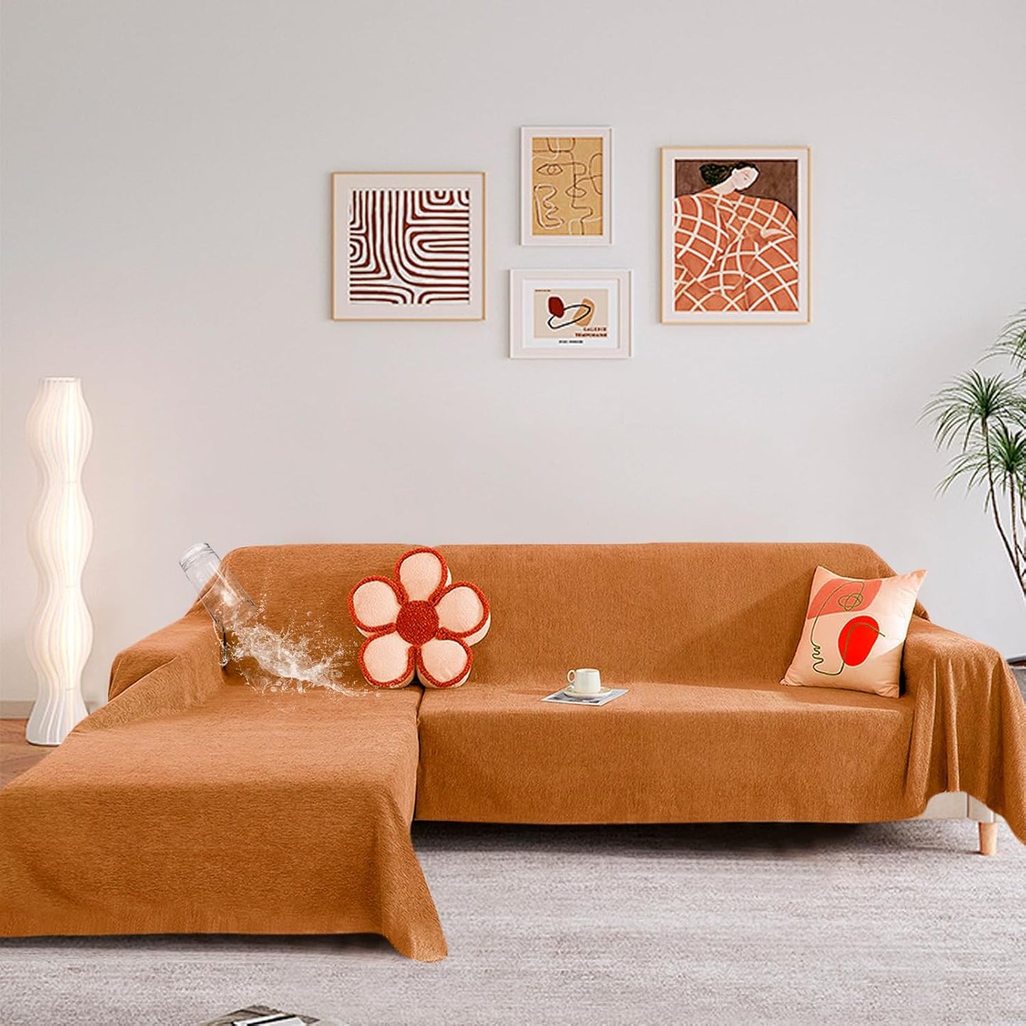 STACYPIK Waterproof Orange Couch Cover for Dogs, Washable Sofa Cover for 2 Cushion Couch, Anti-Cat Scratch Furniture Protector, Anti-Slip Pet Couch Protector,Tear Resistant Futon Cover-71X90IN