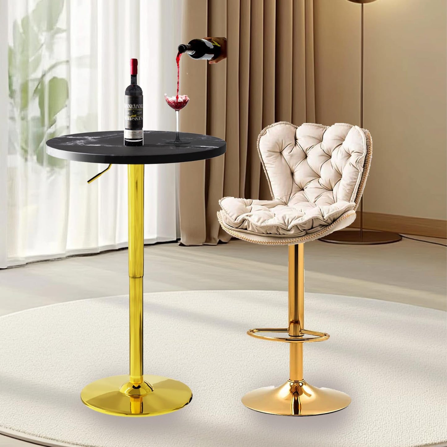 Gold Bar Table Round Cocktail Tables Height Adjustable 27.9''-35.4'' Pub Table with Metal Base Modern Style for Kitchen, Bar, Office & Dining Room Sturdy Stylish