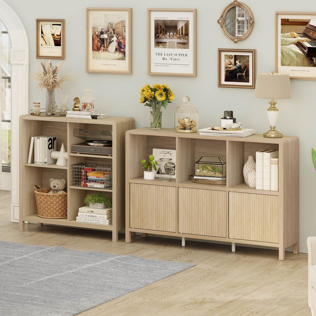 FATORRI 5 Cube Bookshelf, Wood Bookcase with 3 Adjustable Shelves, Modern Cube Storage Organizer Shelf for Home Office (Light Walnut)