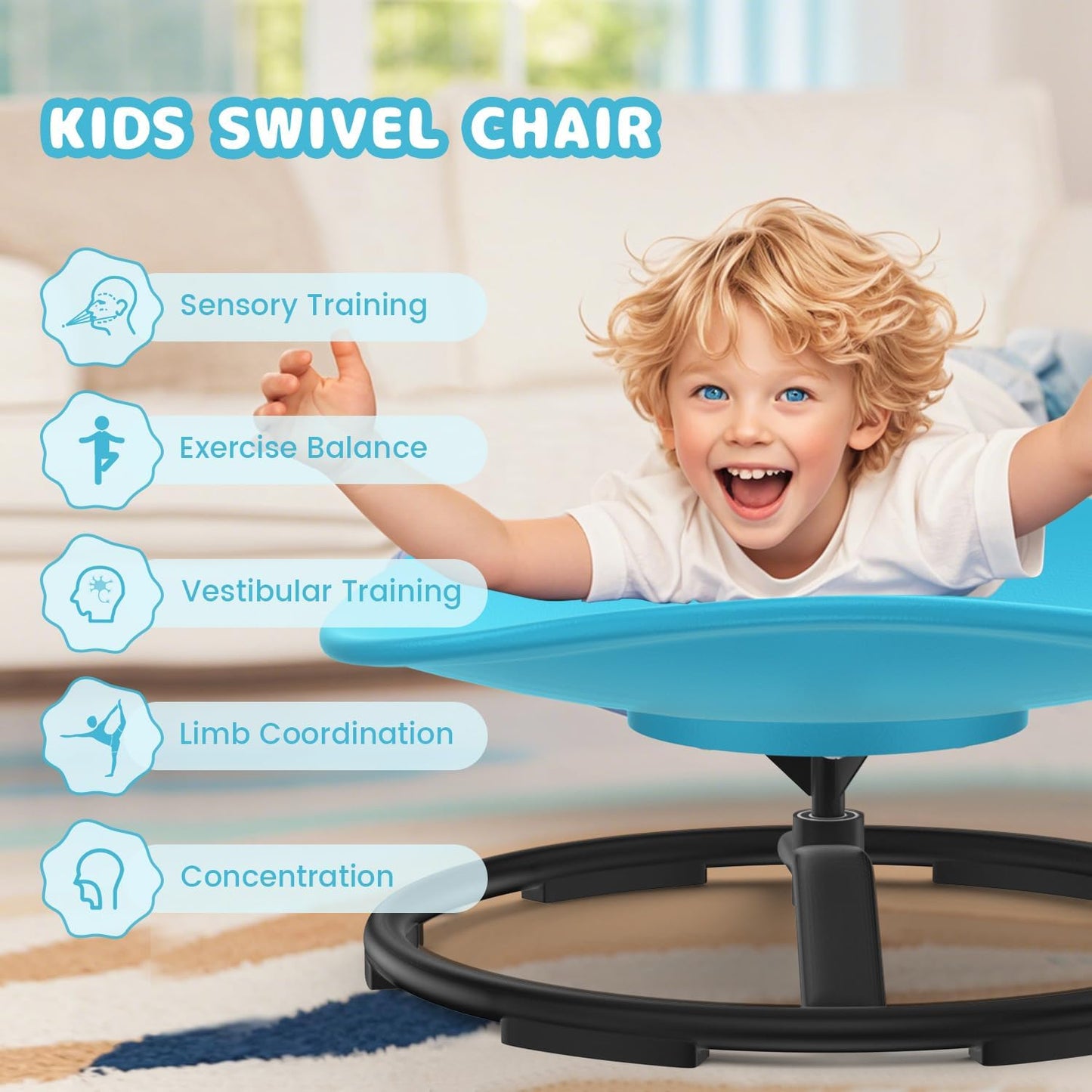 Spinning Chair for Autistic Kids, Sensory Chair for Autistic Children, Training Body Coordination, No Assembly Required, Sensory Swivel Chairs for Kids with Non-Slip Design
