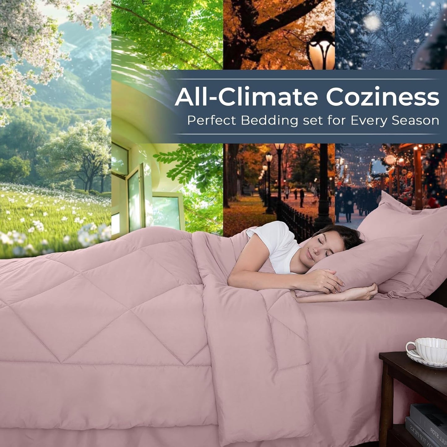 HEVUMYI Rose Gold Twin Comforter Set - 5-Piece All Season Bed in a Bag Twin, Ultra Soft Bedding Set with Comforter, Flat Sheet, Fitted Sheet, Pillowcases, Pillow Shams