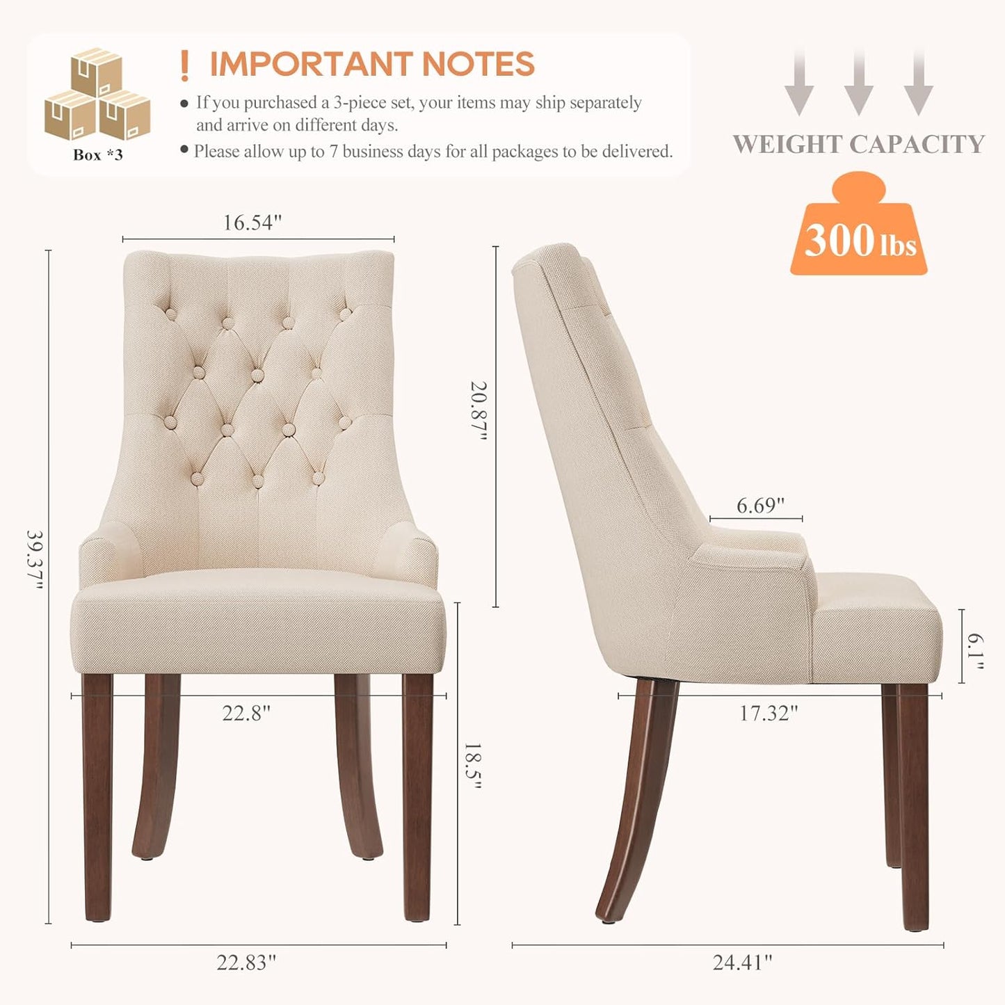 COLAMY Fabric Side Dining Chairs Set of 6, Wingback Upholstered Dining Room Chairs with Tufted Button, Living Room Chairs for Home Kitchen, Beige