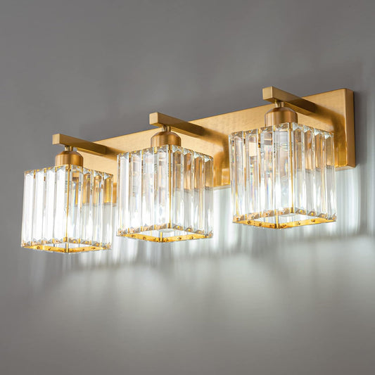Modern Bathroom Vanity Light 3-Lights Gold Crystal Bathroom Wall Light Vanity Light Fixtures，20.47-inch Modern Minimalist Design